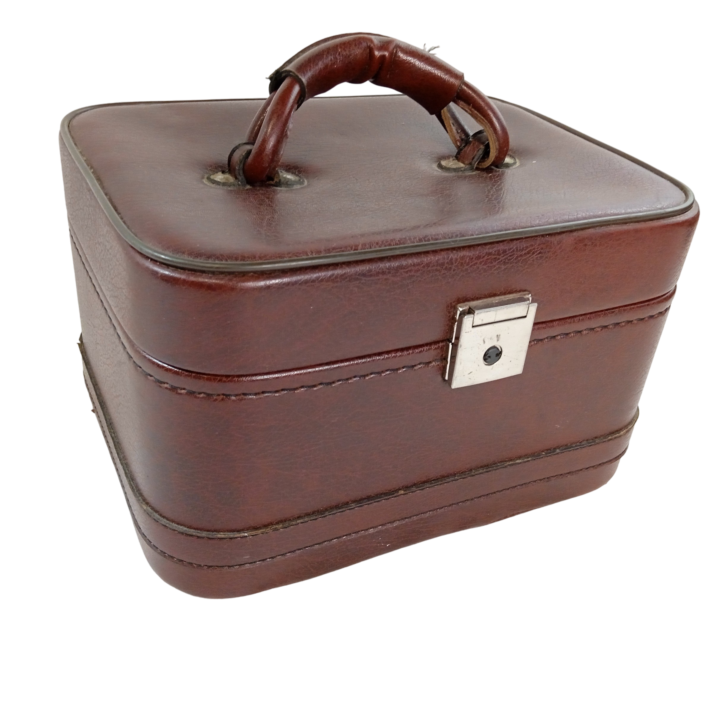 Vanity case rigide en cuir marron années 60 Bon état -  reconditionné disponible sur Label Emmaüs