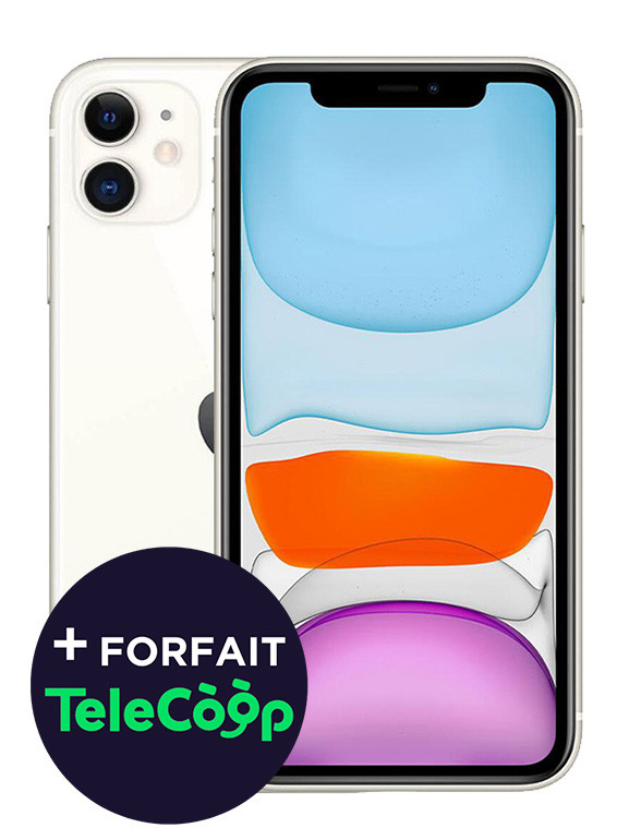 iPhone® 11 + Film Hydrogel + Forfait Telecoop + SIM - 128 Go - Parfait état - Blanc - Batterie neuve - Photo 0