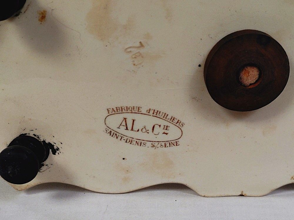 Service huilier et vinaigrier en faïence,verre soufflé et bois tourné. AL & Cie, fabrique d'Huiliers- Seine St Denis-fin 19ème - Photo 6