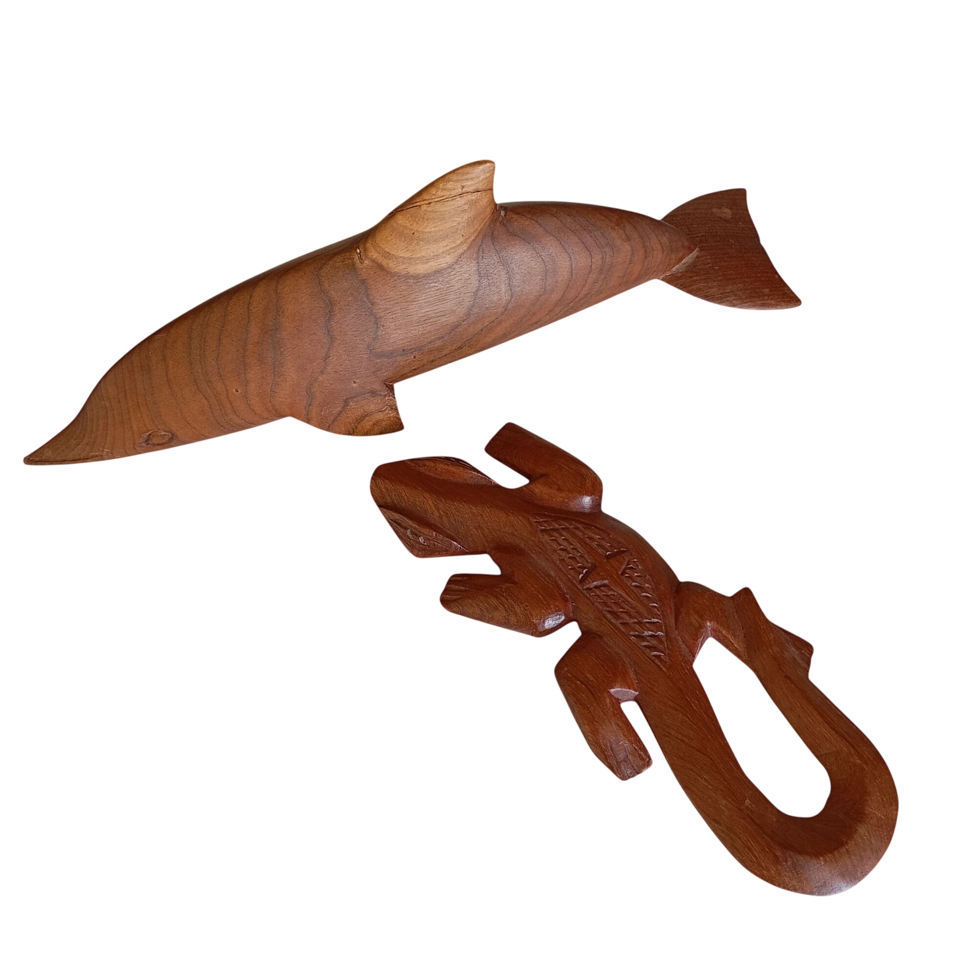 Lot d'un dauphin et d'une salamandre en bois - Photo 0