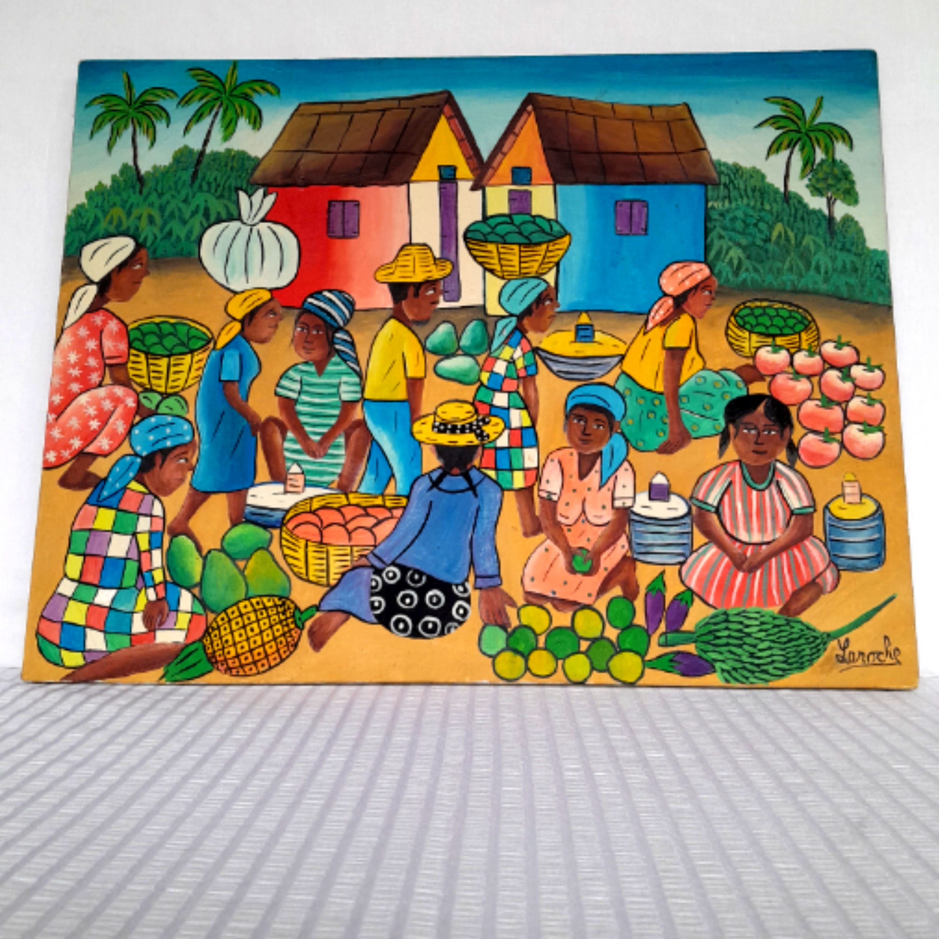 Tableau "Regard sur Haïti, l'Outre-Mer...", signé par le peintre Haïtien, LAROCHE Très bon état - Vue 4 - 