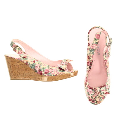 Sandales beiges à talons compensées 9cm - imprimés fleurs roses - femme - Rainbow - 40 - Photo 0