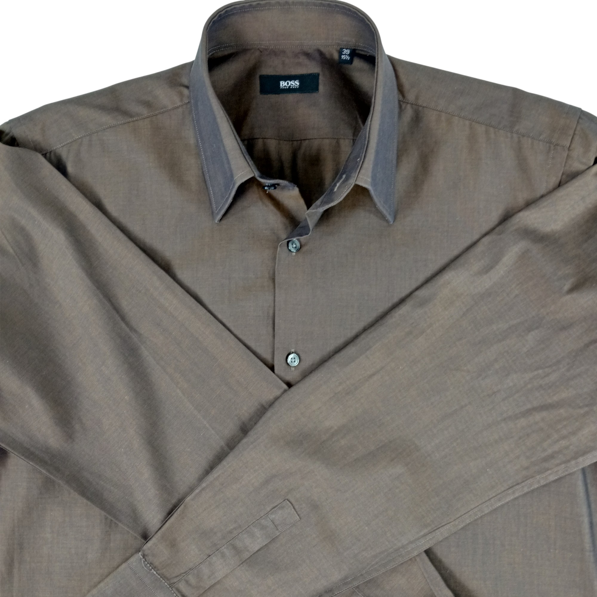 Voir photo 6 de Chemise homme - marque Hugo Boss - manches longues - couleur marron/reflet violet - taille 39 Chemise homme - marque Hugo Boss - manches longues - couleur marron/reflet violet - taille 39 - Vue 6 -