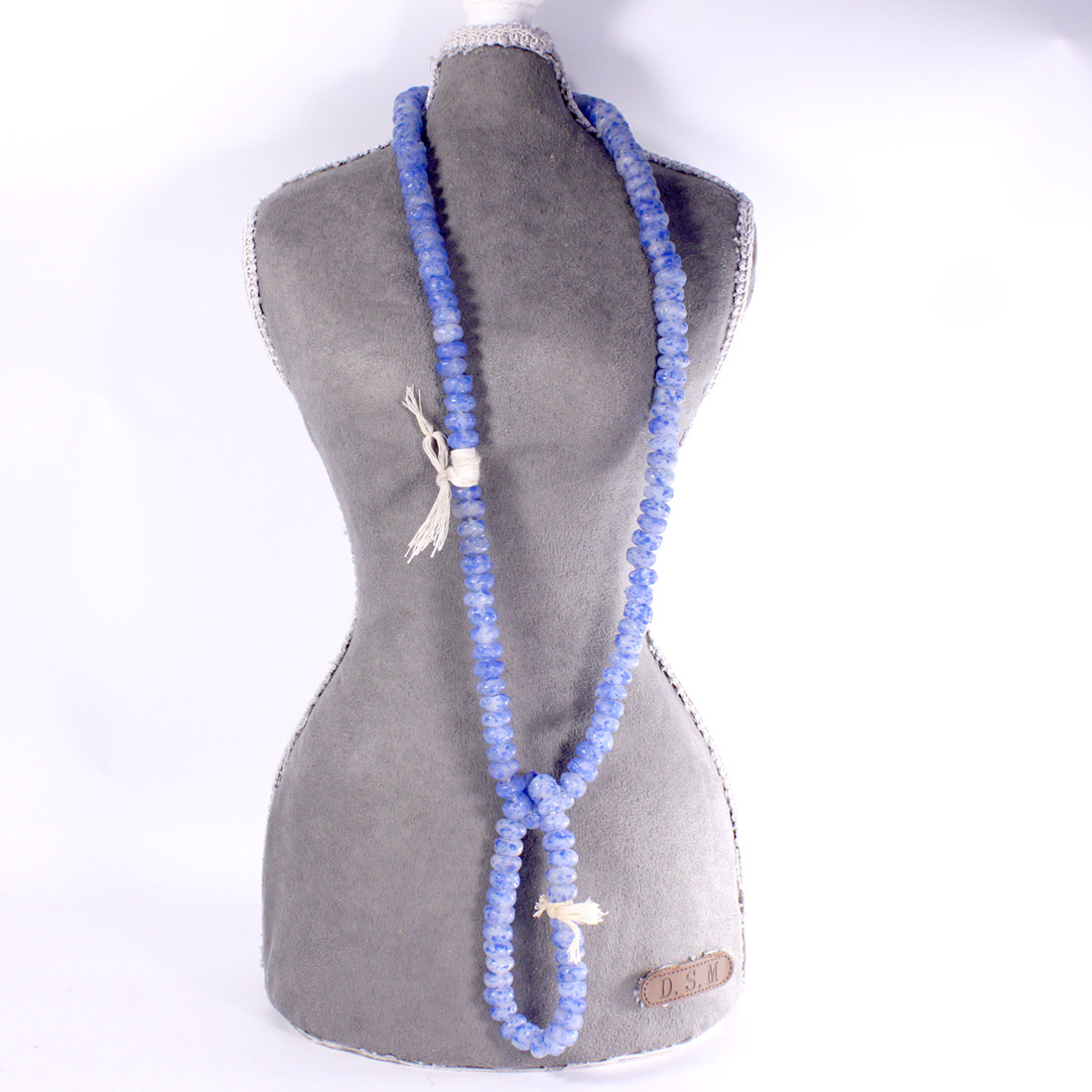 Collier + bracelet en pâte de verre granité bleu Bon état - Vue 2 - 