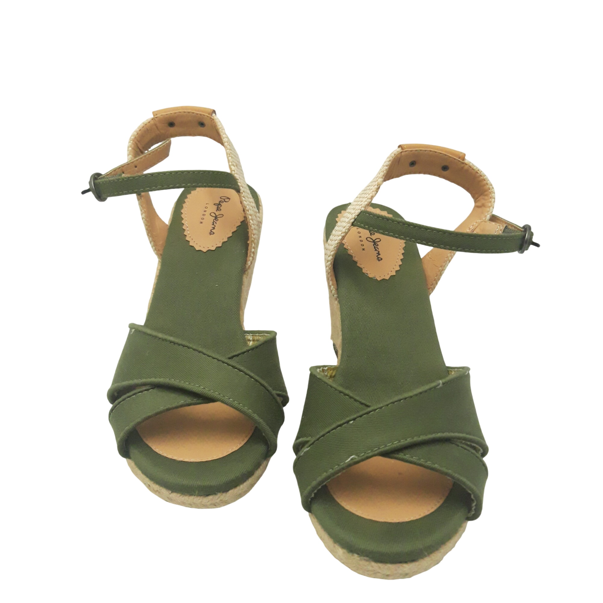 Sandales compensées couleur kaki femme de la marque Pepe Jeans, pointure 36 Comme neuf -  reconditionné disponible sur Label Emmaüs