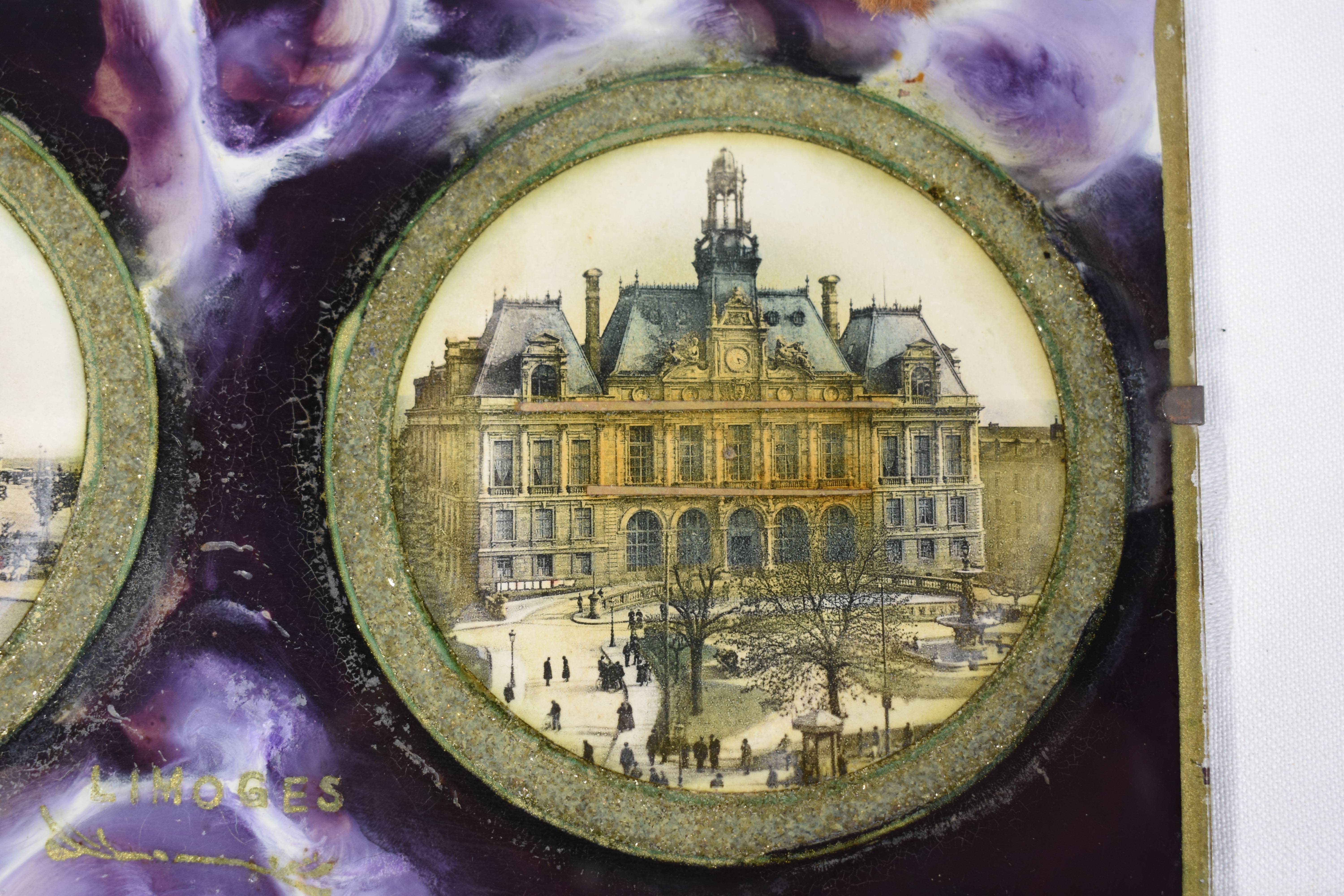 2 médaillons, vues de la ville de Limoges, dans un cadre rectangulaire " Vintage ". Longueur 24 & largeur 13 cm. Bon état - Vue 3 - 