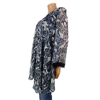 Tunique blanche imprimé bleu foncé -Femme- MNG suit -Taille XS Très bon état - Vue 3 - 