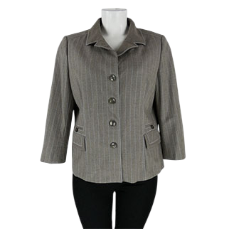 Veste grise avec rayures bleues - Femme - Un jour ailleurs - Taille 50 - Photo 0