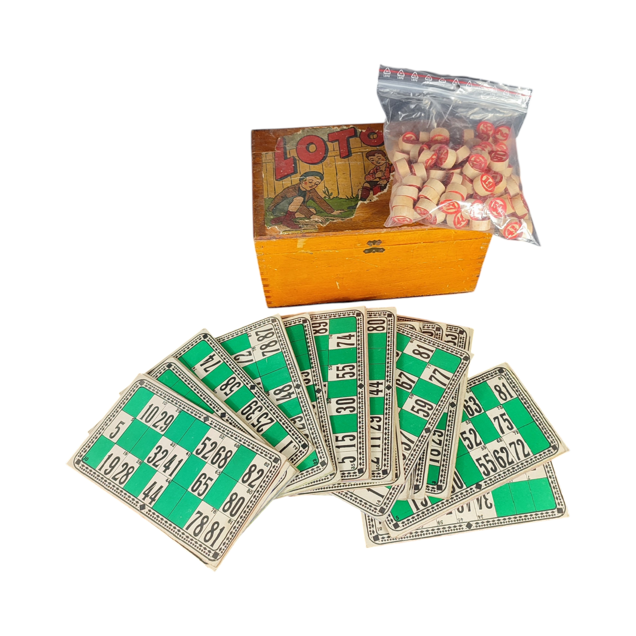 Ancien jeu de loto en bois (complet) - années 1950-1960 État correct - Vue 2 - 