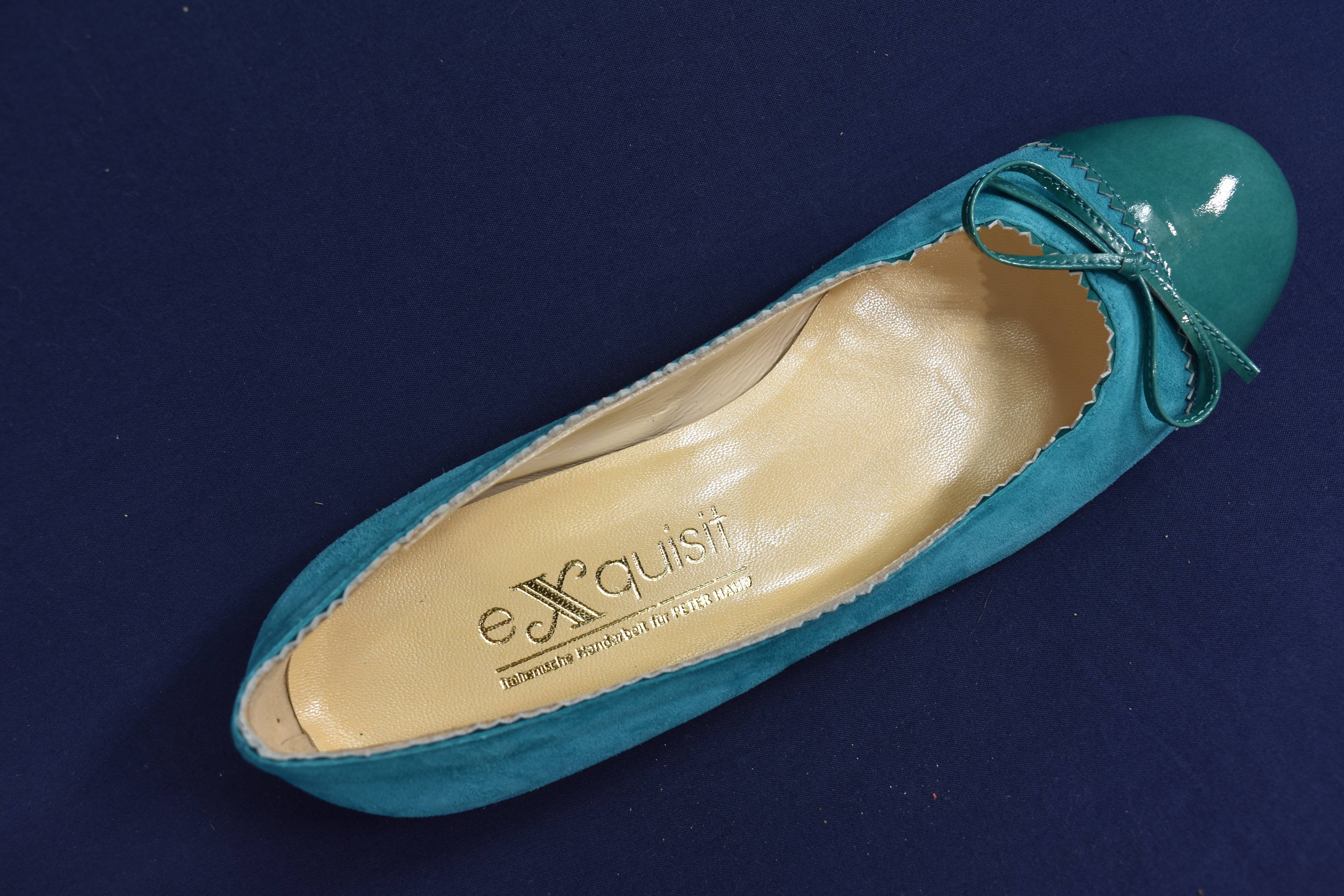 Ballerines EXQUISIT taille 38, en cuir, couleur vert-jade. - Photo 2