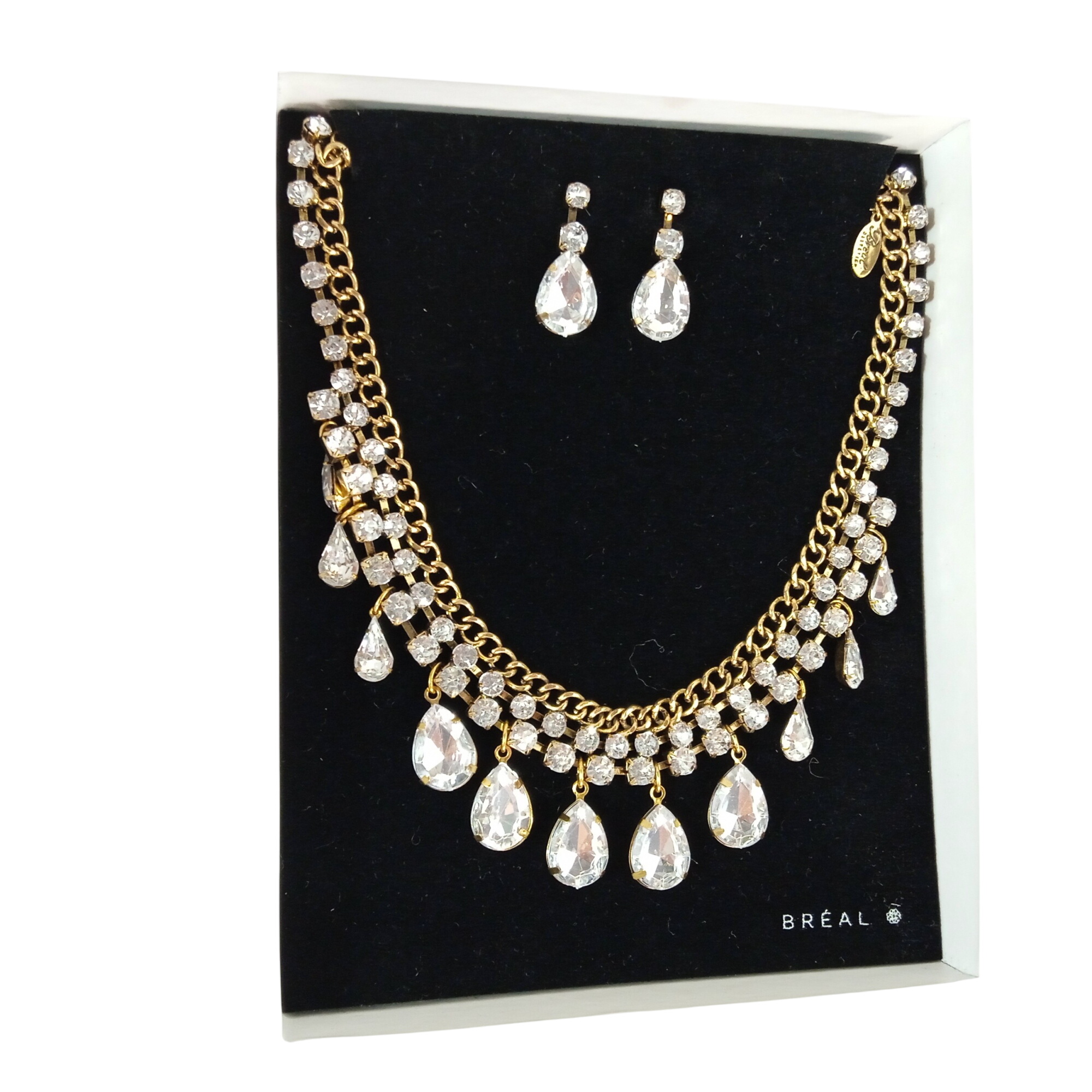 Ensemble vintage franaise BREAL collier et boucles d'oreille en pierres de cristal et chane ancienne - Bral - Modalova