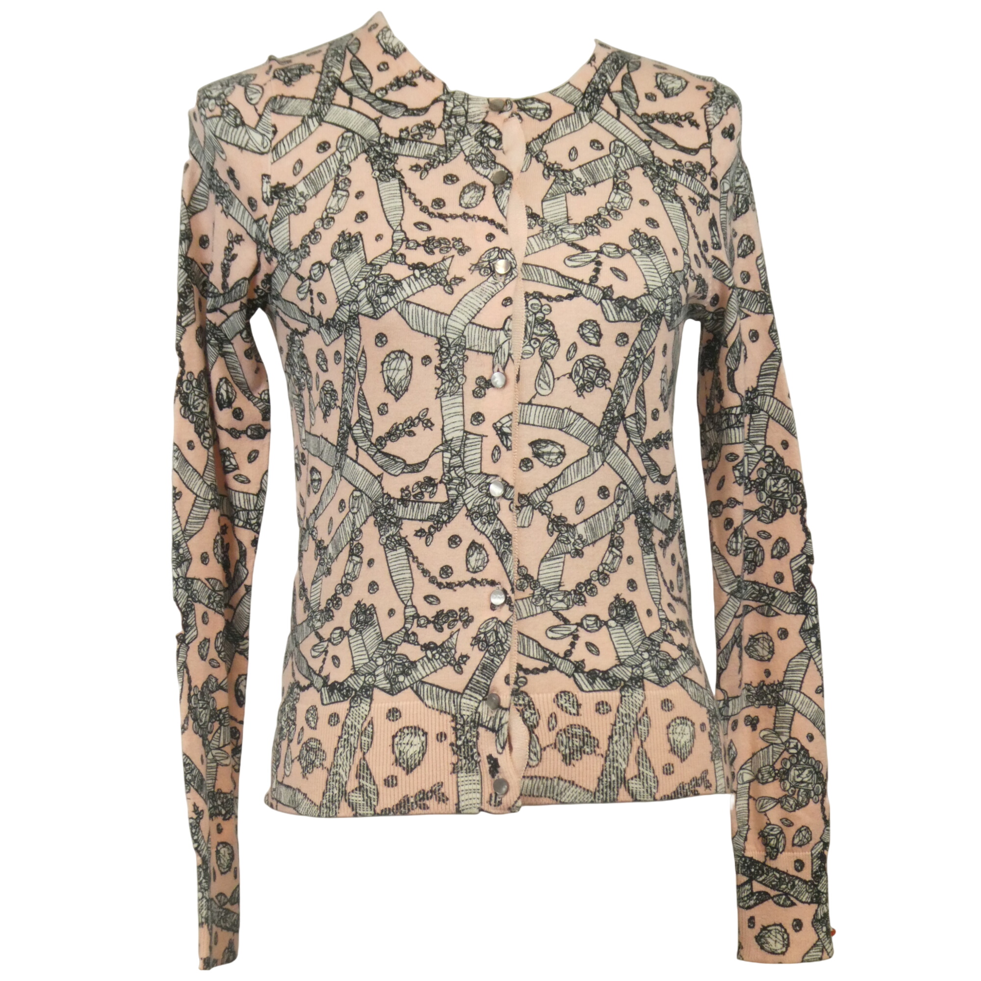 Ann Taylor Cardigan rose pastel à motif noir et blanc en coton et rayonne - Taille XS - Photo 0