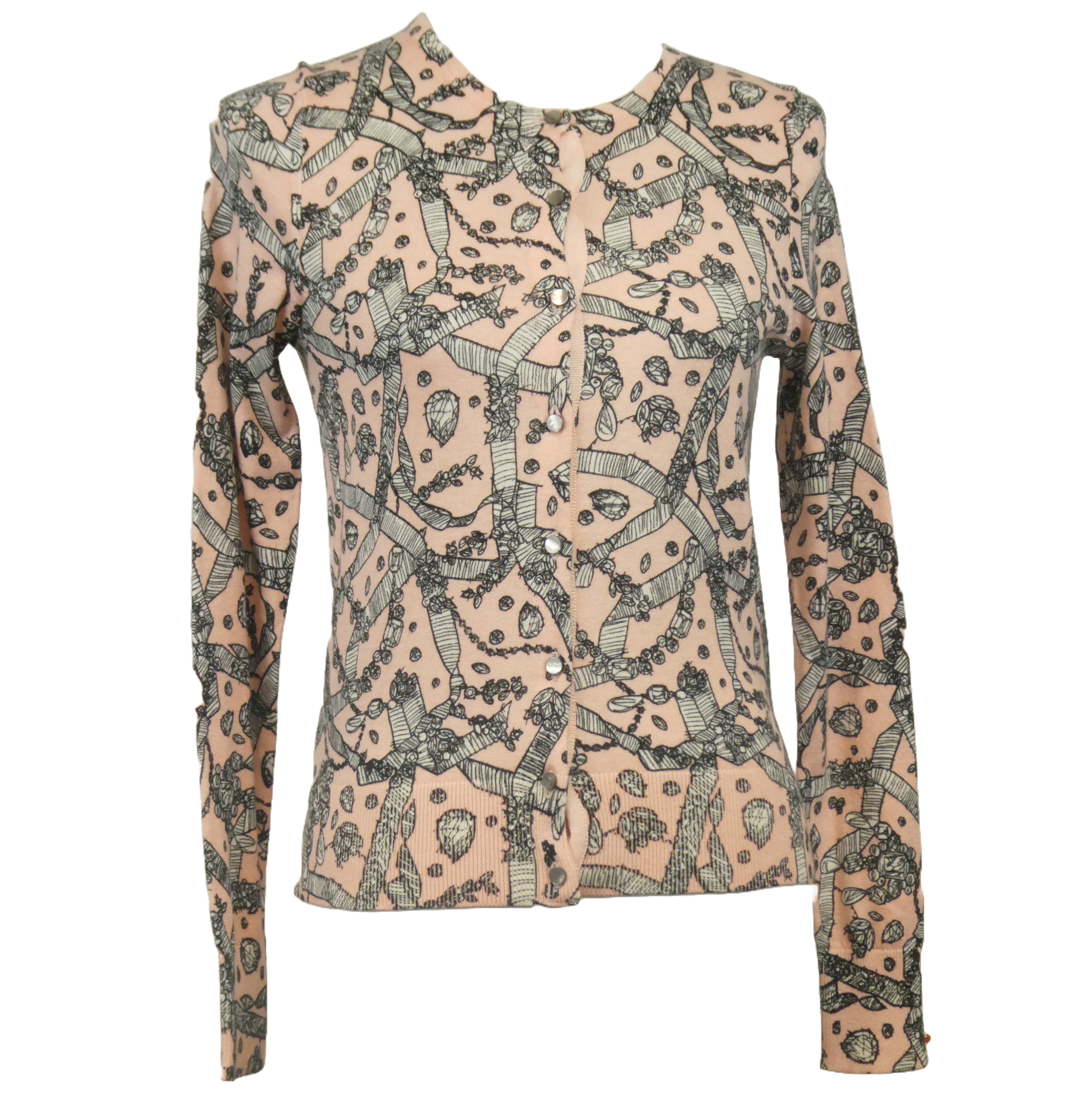 Ann Taylor Cardigan rose pastel à motif noir et blanc en coton et rayonne - Taille XS - Photo 1
