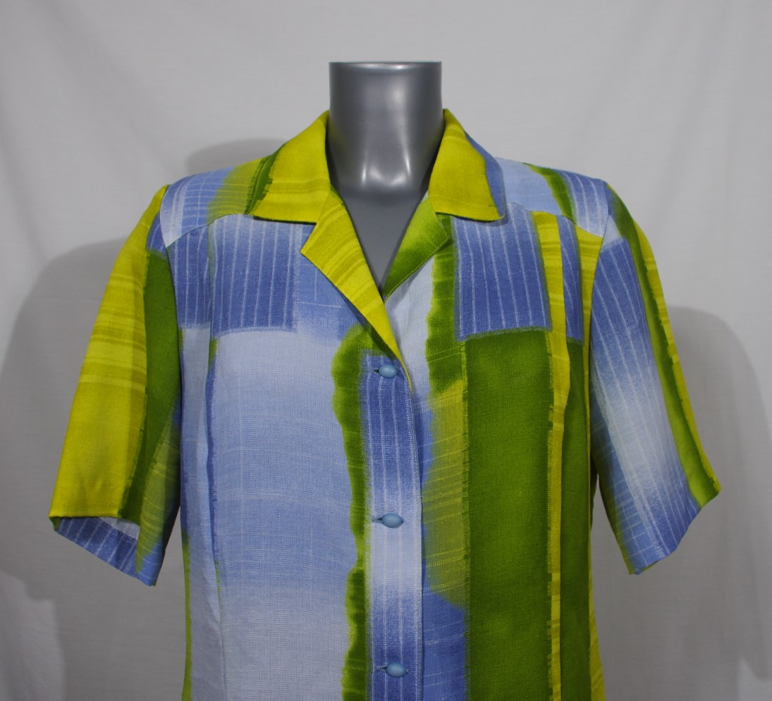 💚💙💛Chemisier bleu et vert T.40 au charme rétro- Vintage chic 💚💙💛 - Photo 2