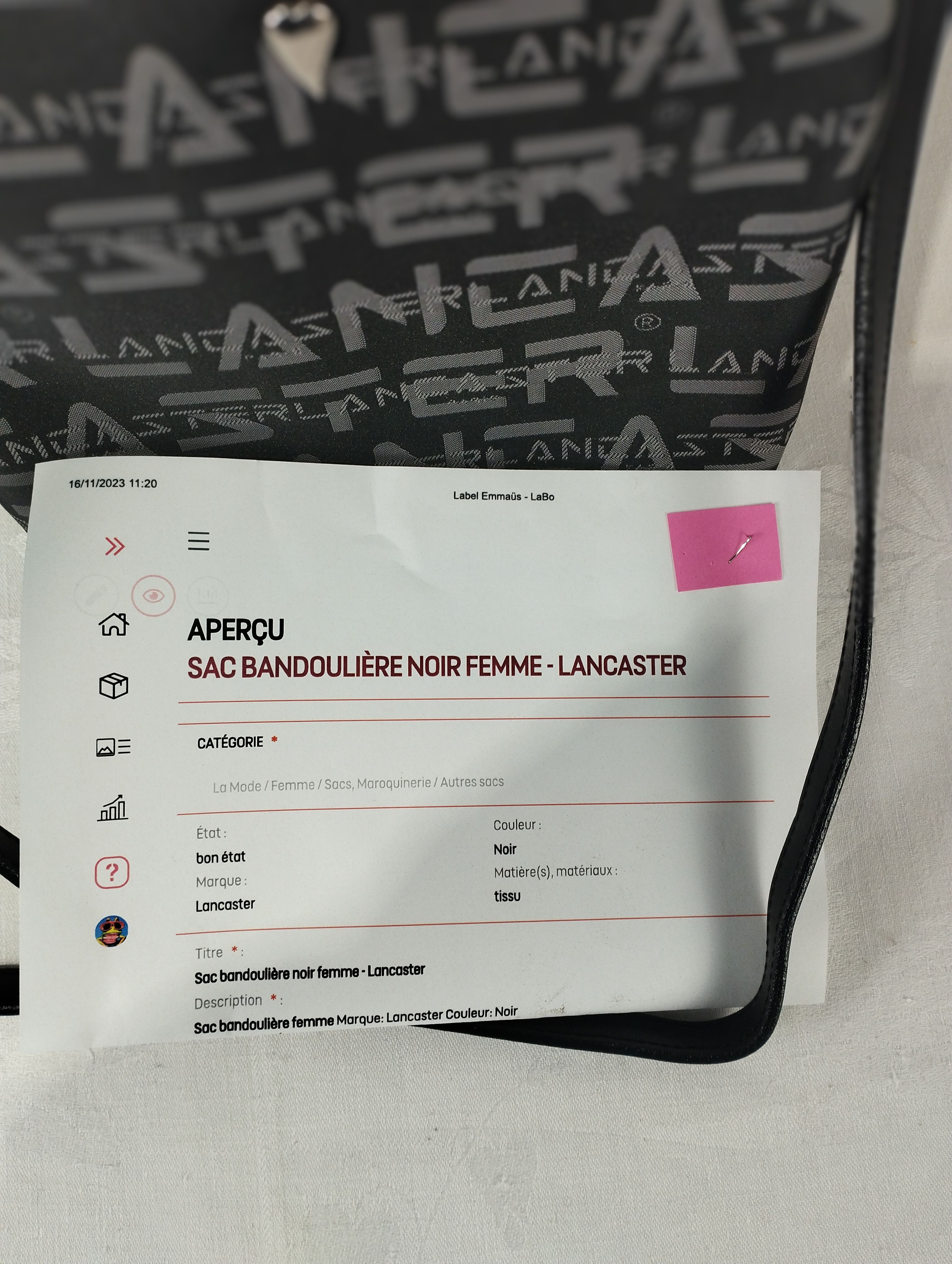 Sac bandoulière noir femme - Lancaster  Bon état - Vue 4 - 