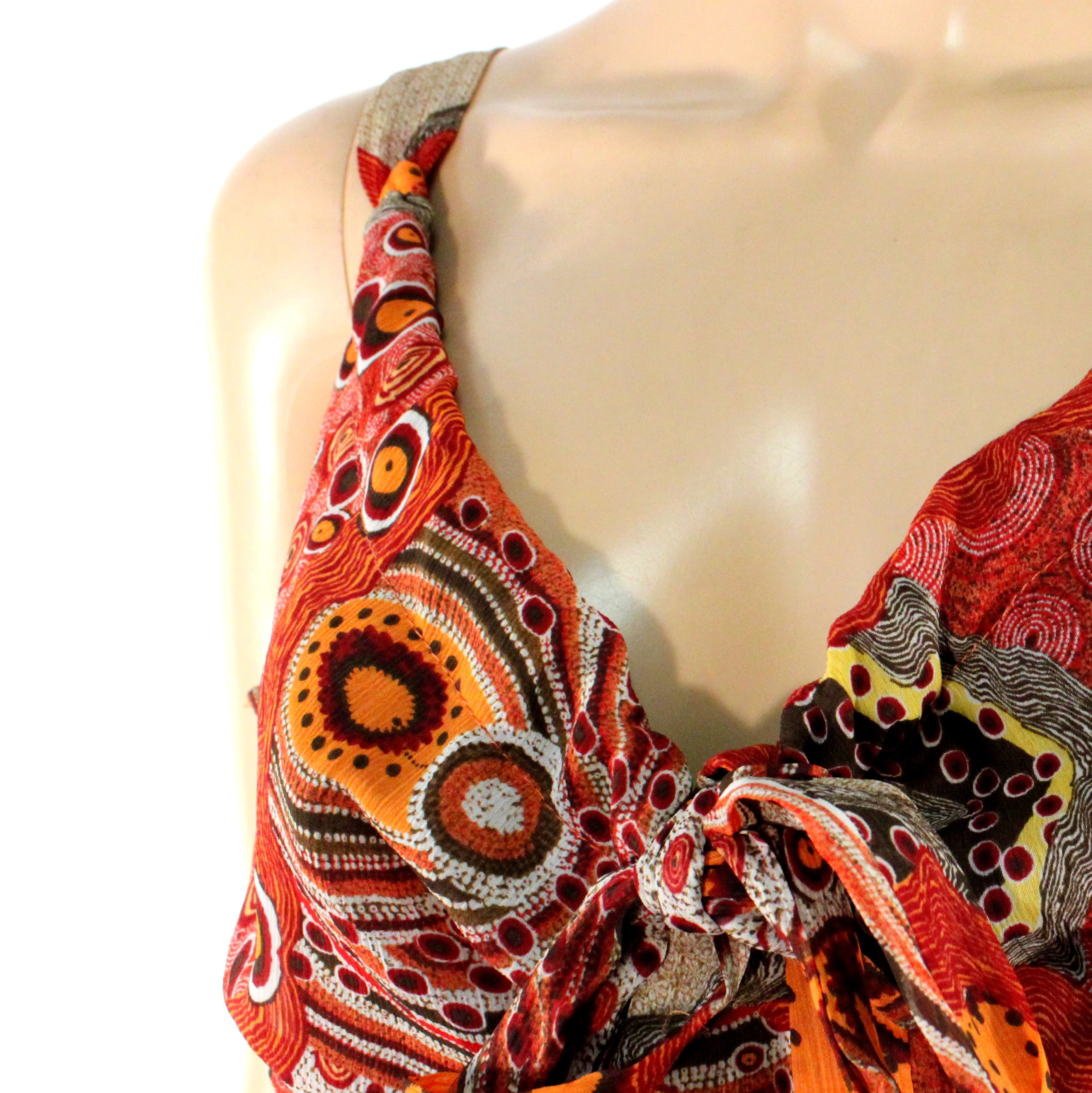 Robe Orange & Ecru A Motifs Taille Estimée 42/44 - Photo 5
