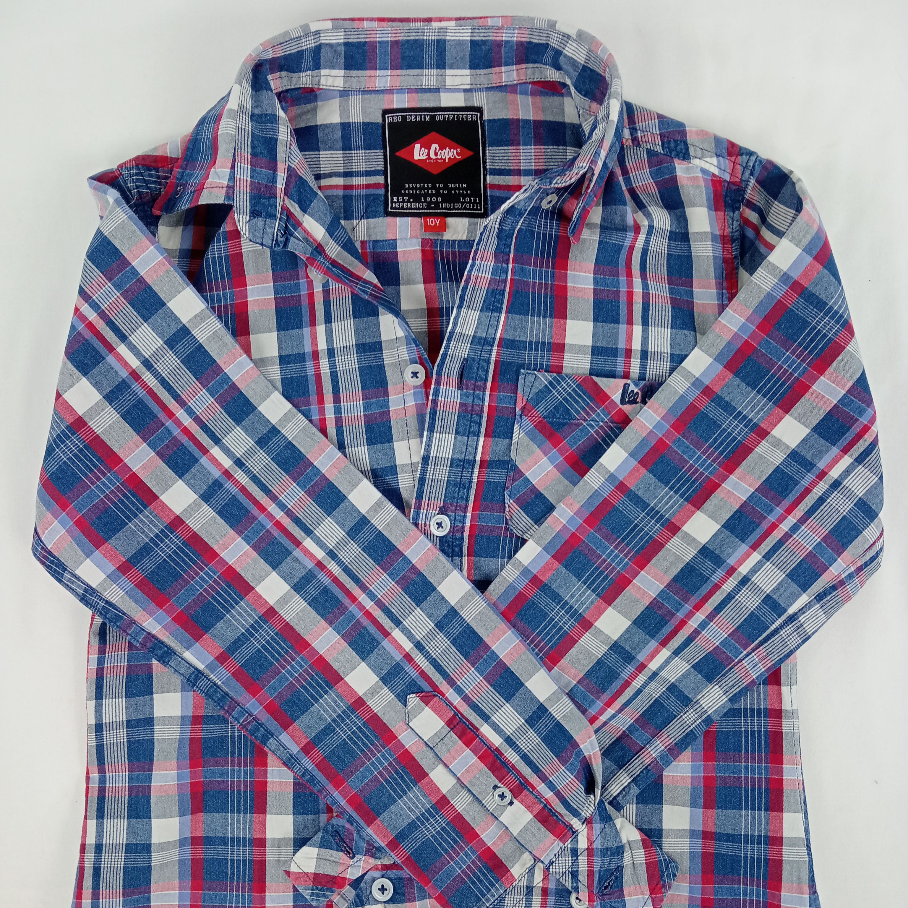 Chemise enfant garçon de la marque Lee Cooper col classique manches longues à carreaux de couleur bleu taille 138 cm (10 ans) - Photo 2