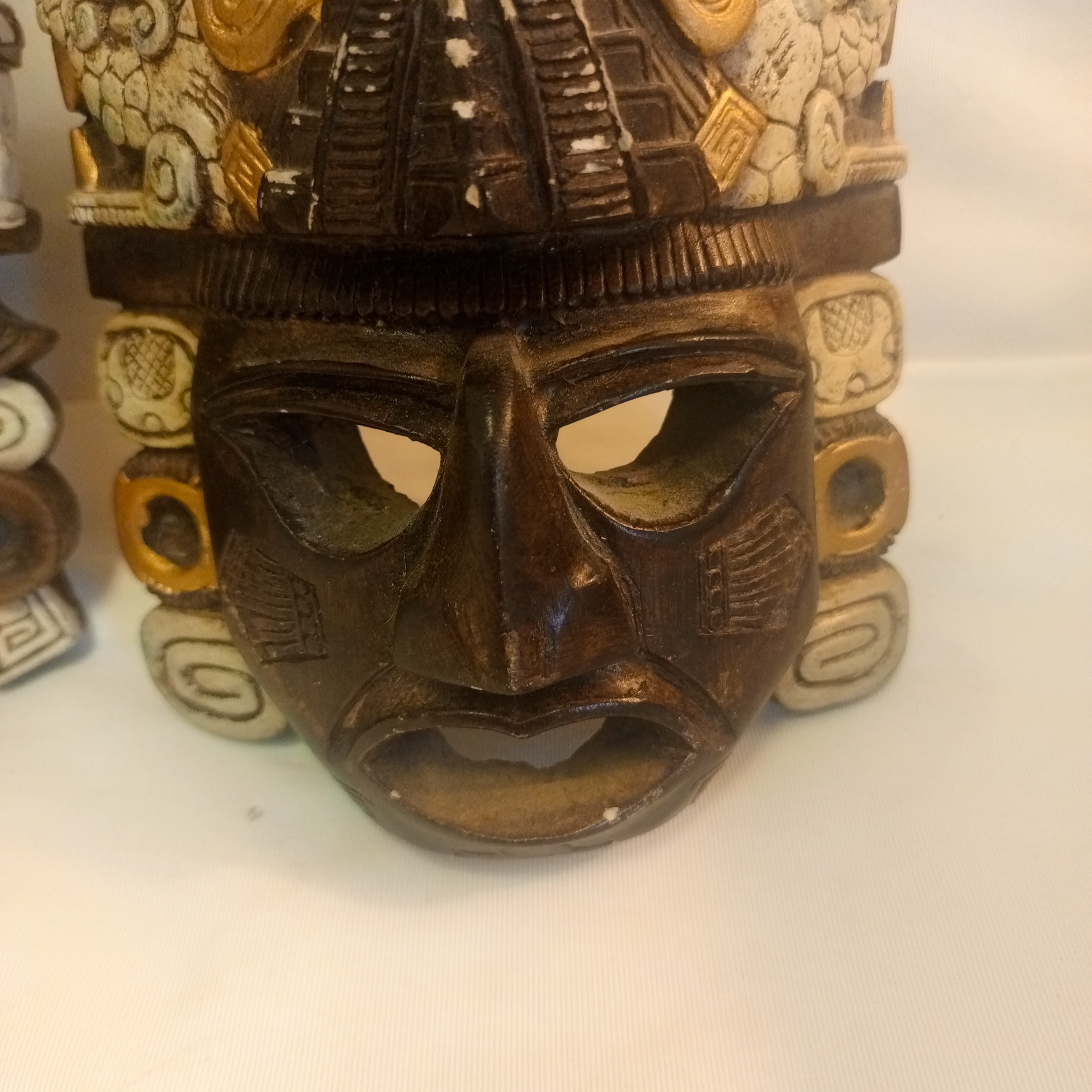 Lot de 3 Masques indien maya sculptés sur pierre - Photo 2