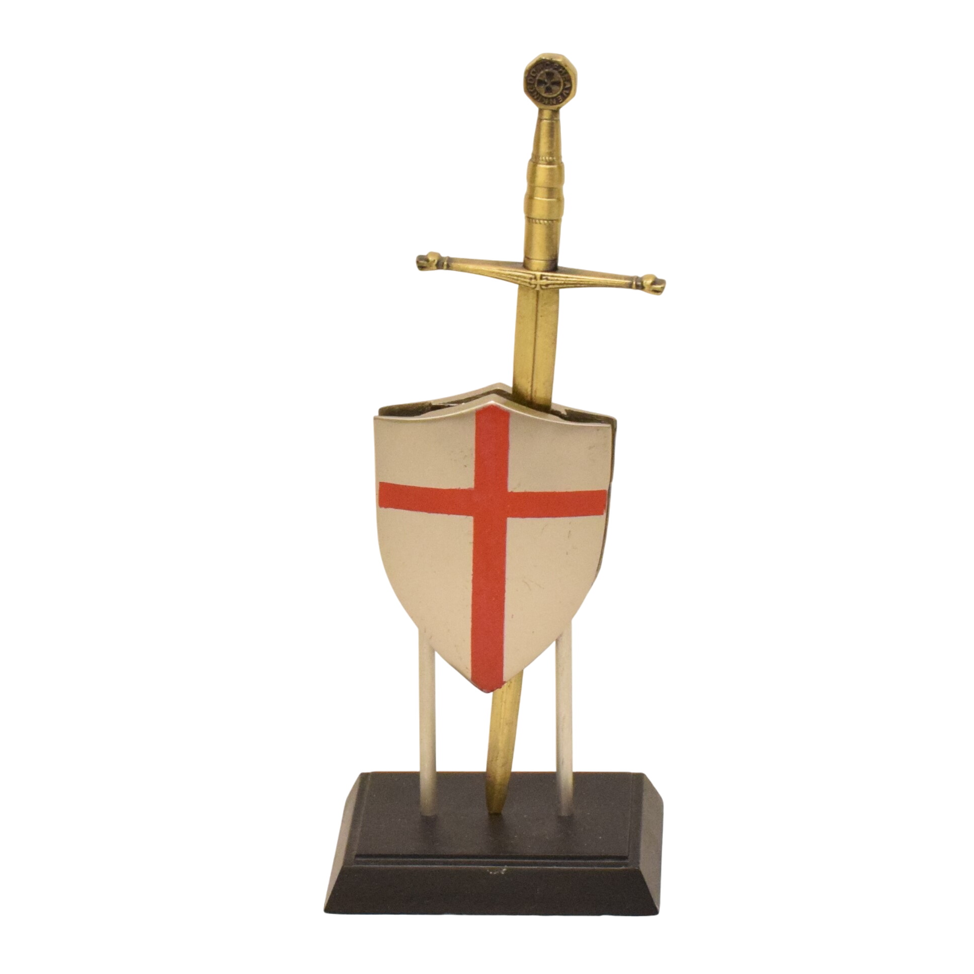 Acheter Coupe papier épée de Templier sur socle entre deux boucliers État correct - 10,00 € Coupe papier épée de Templier sur socle entre deux boucliers État correct - reconditionné disponible sur Label Emmaüs