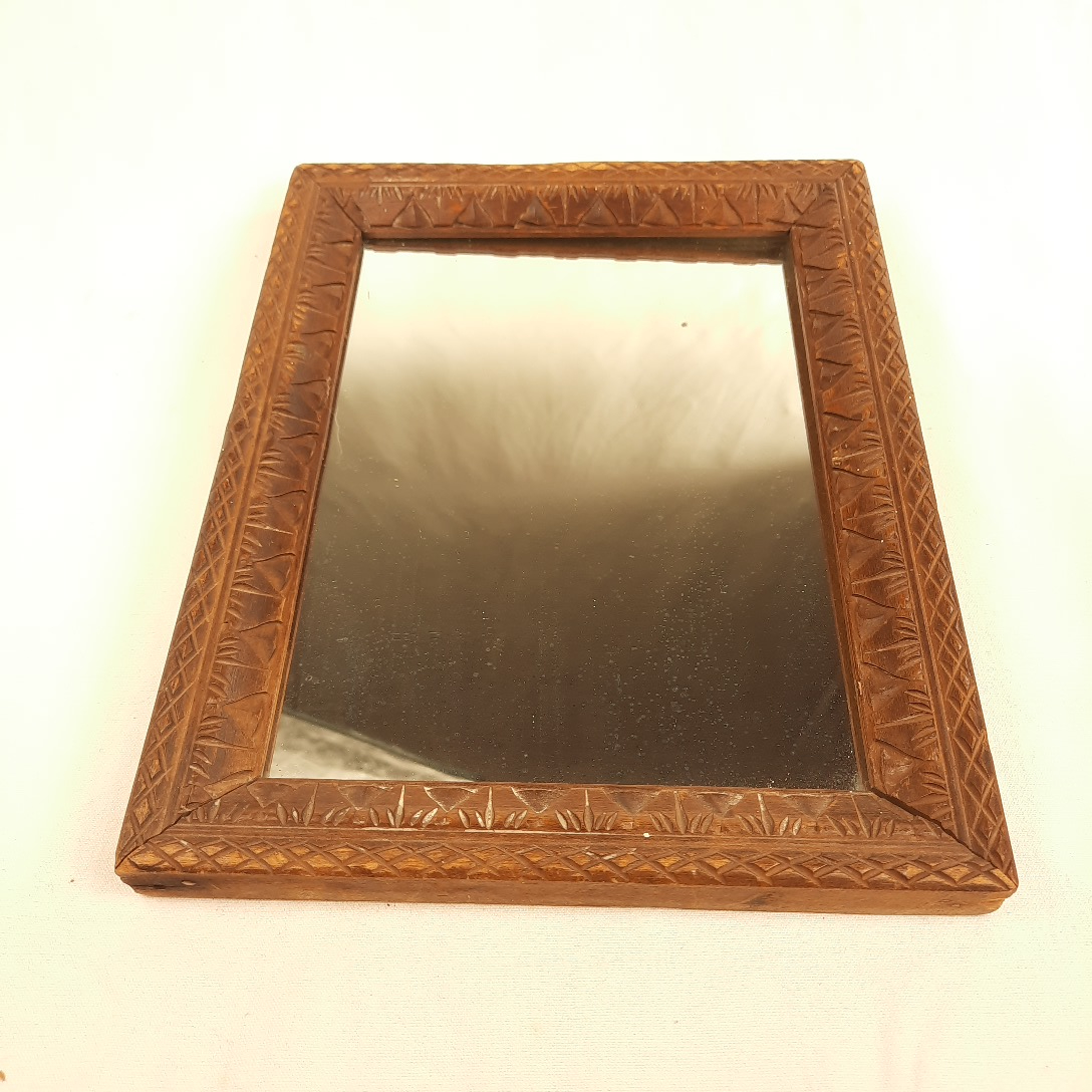Miroir ancien cadre bois brun sculpté - Photo 0