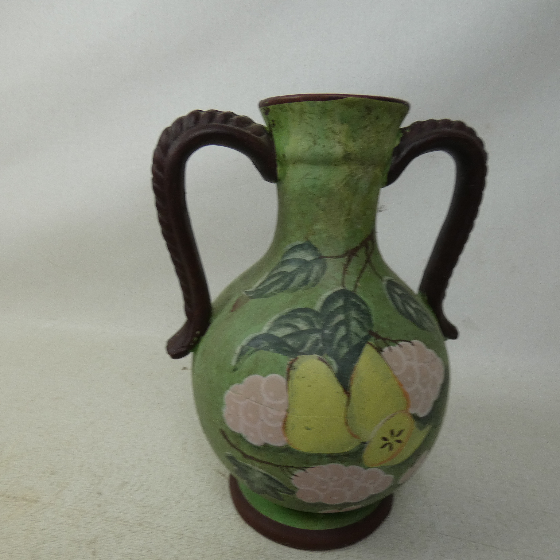 Vase/Cruche en Terre Cuite Forme Amphore(Ansé) Vintage Décor Fruits  - Vue 10 - 