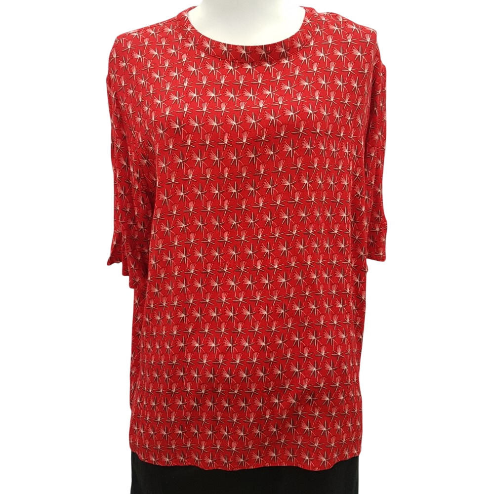 Top rouge vif à impression de fleurs bordeaux et blanches - MONOPRIX FEMME - Taille 48 - Photo 0