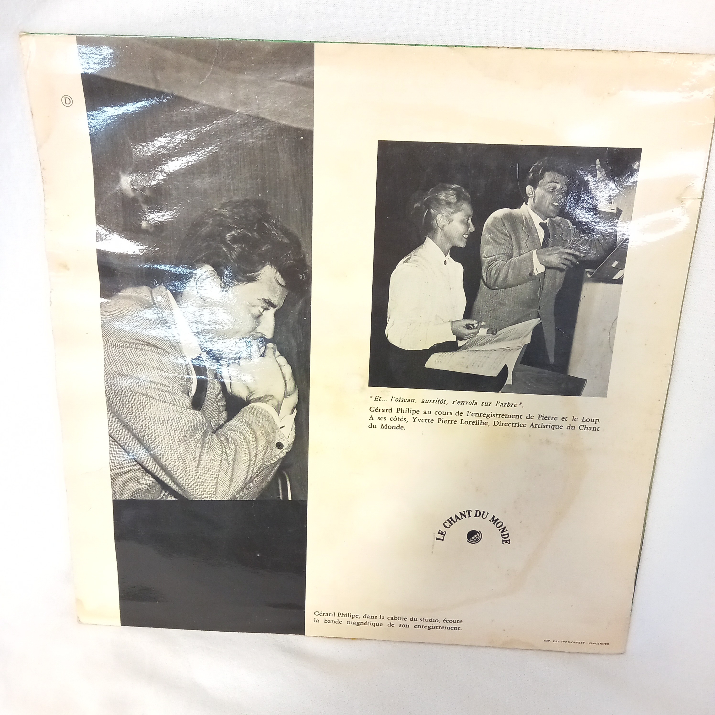 Vinyle "Pierre Et Le Loup" : Gérard Philipe raconte un conte musical pour les enfants", composé par Serge Prokofiev, Orchestre Symphonique de L'U.R.S.S., chef d'orchestre G. Rojdestvenski, 1956 Bon état - Vue 4 - 