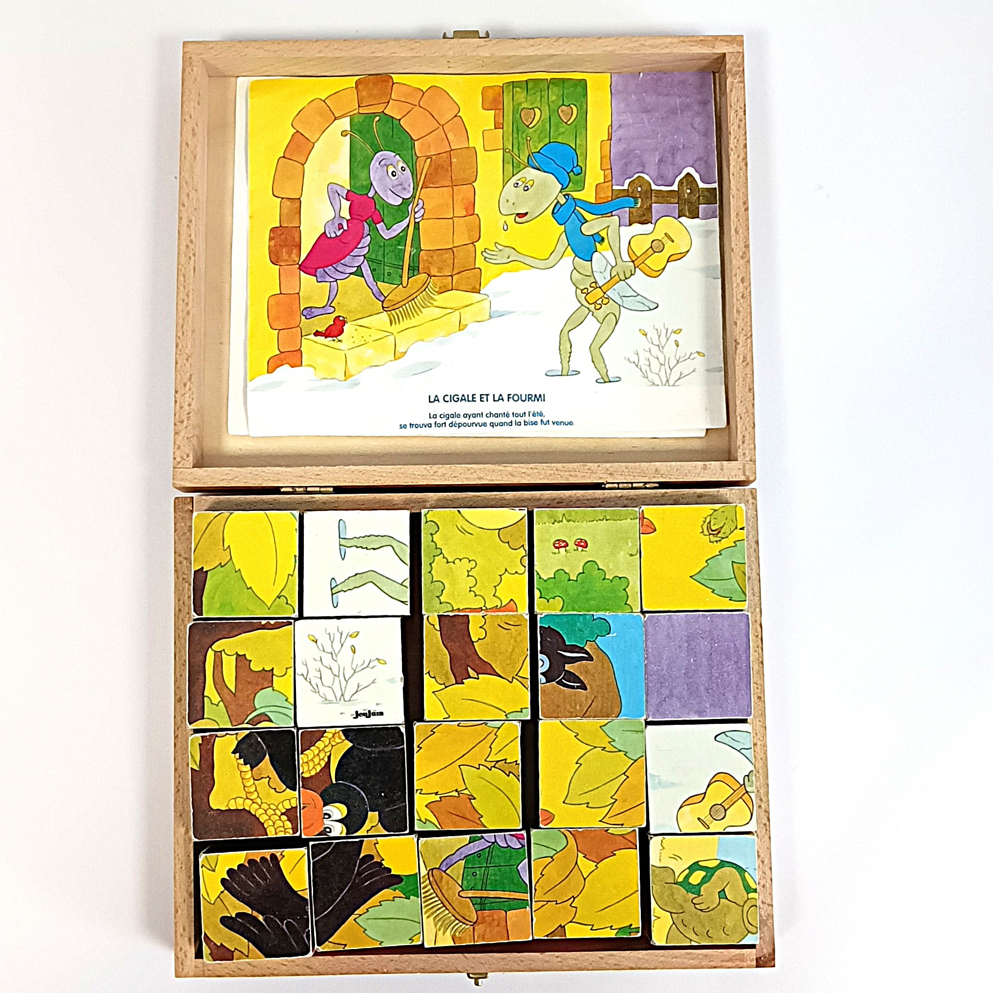 Jeu de 20 cubes puzzle en bois Jeujura – Fables de La Fontaine Bon état - Vue 6 - 