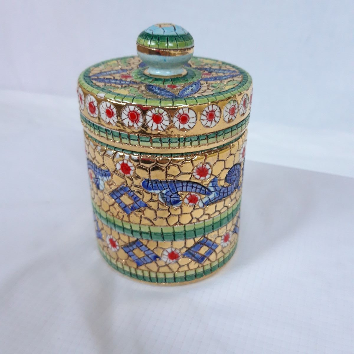 Boîte à Couvercle Mosaïque Dorée - Style Italien Byzantin Deruta - Photo 1