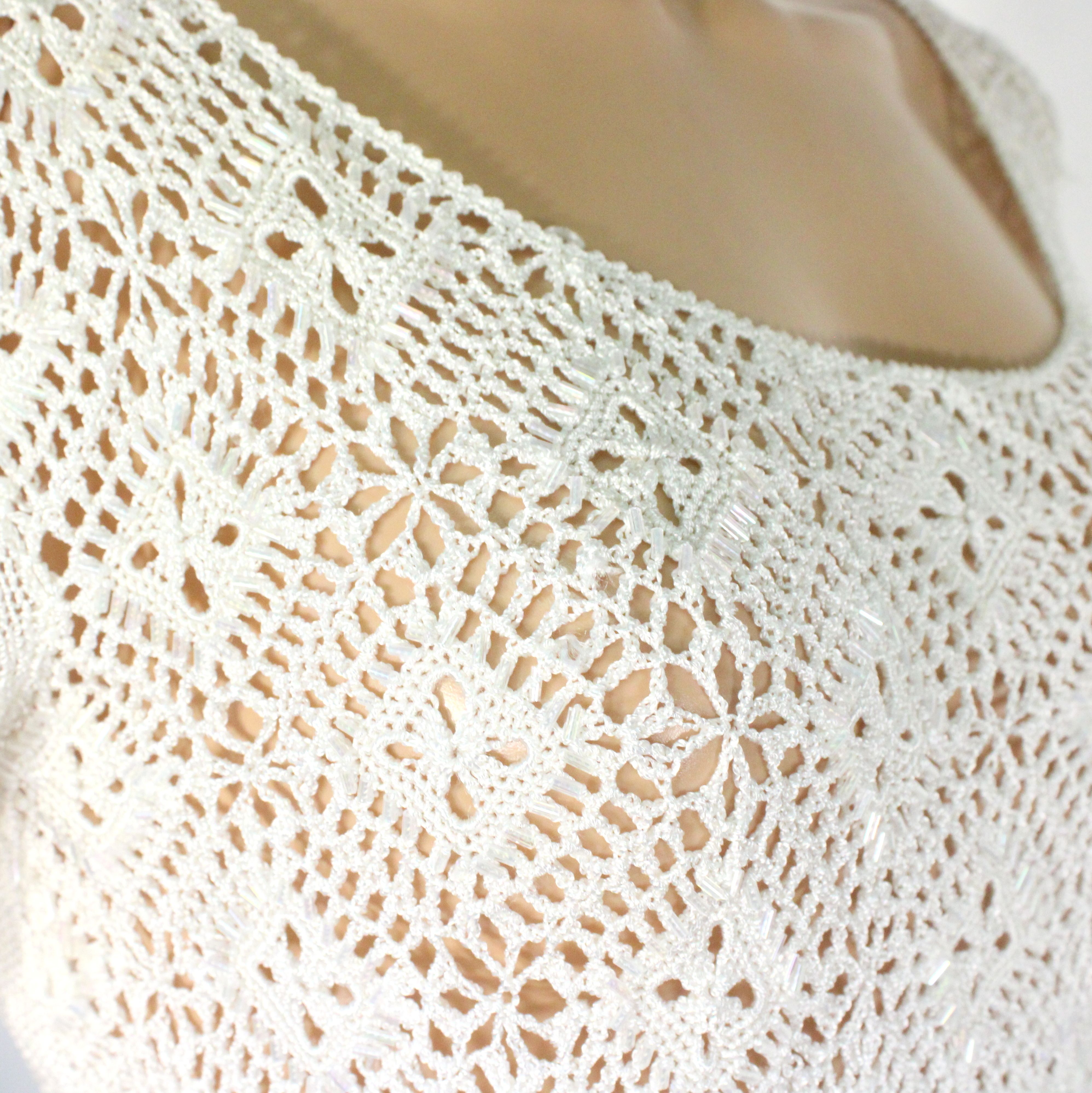 Pull Femme En Maille Crochet Blanc SINGH MADAN Taille 42 /44 - Photo 4