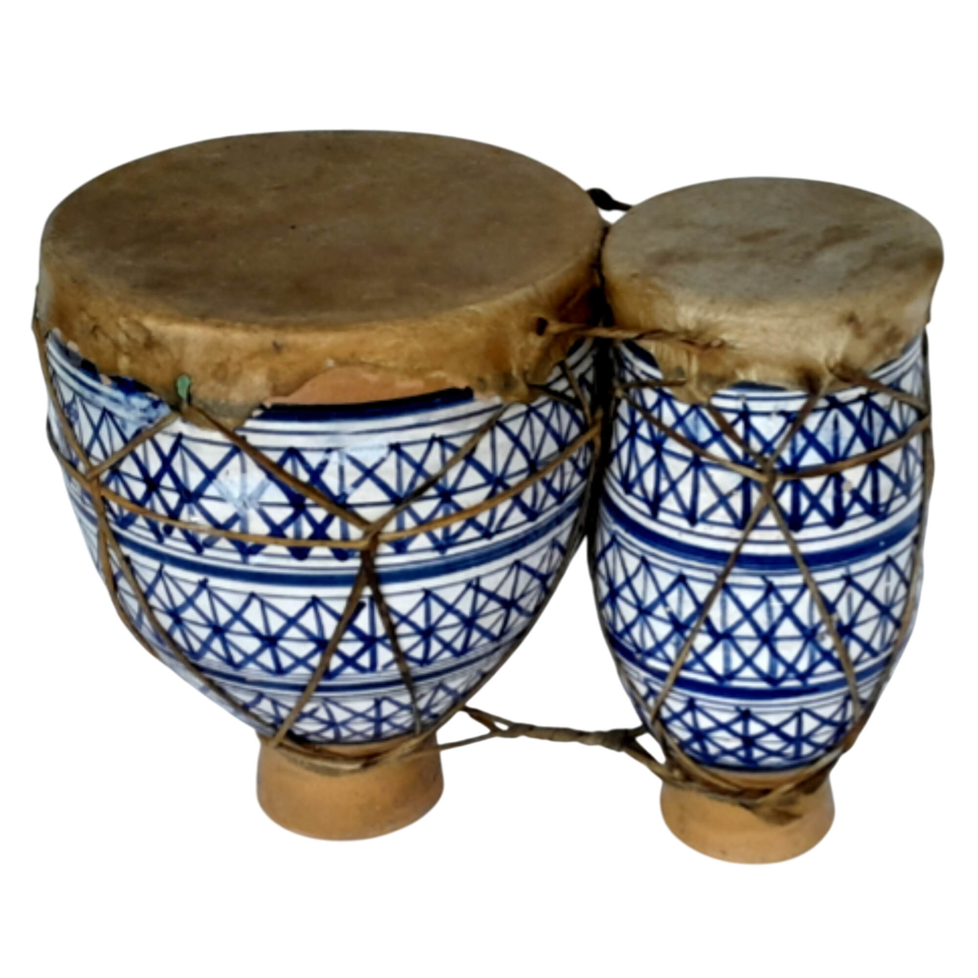 TAM -TAM Double céramique, percussion traditionnelle sur peau africaine, diamètre 19 & 12 cm - Photo 0
