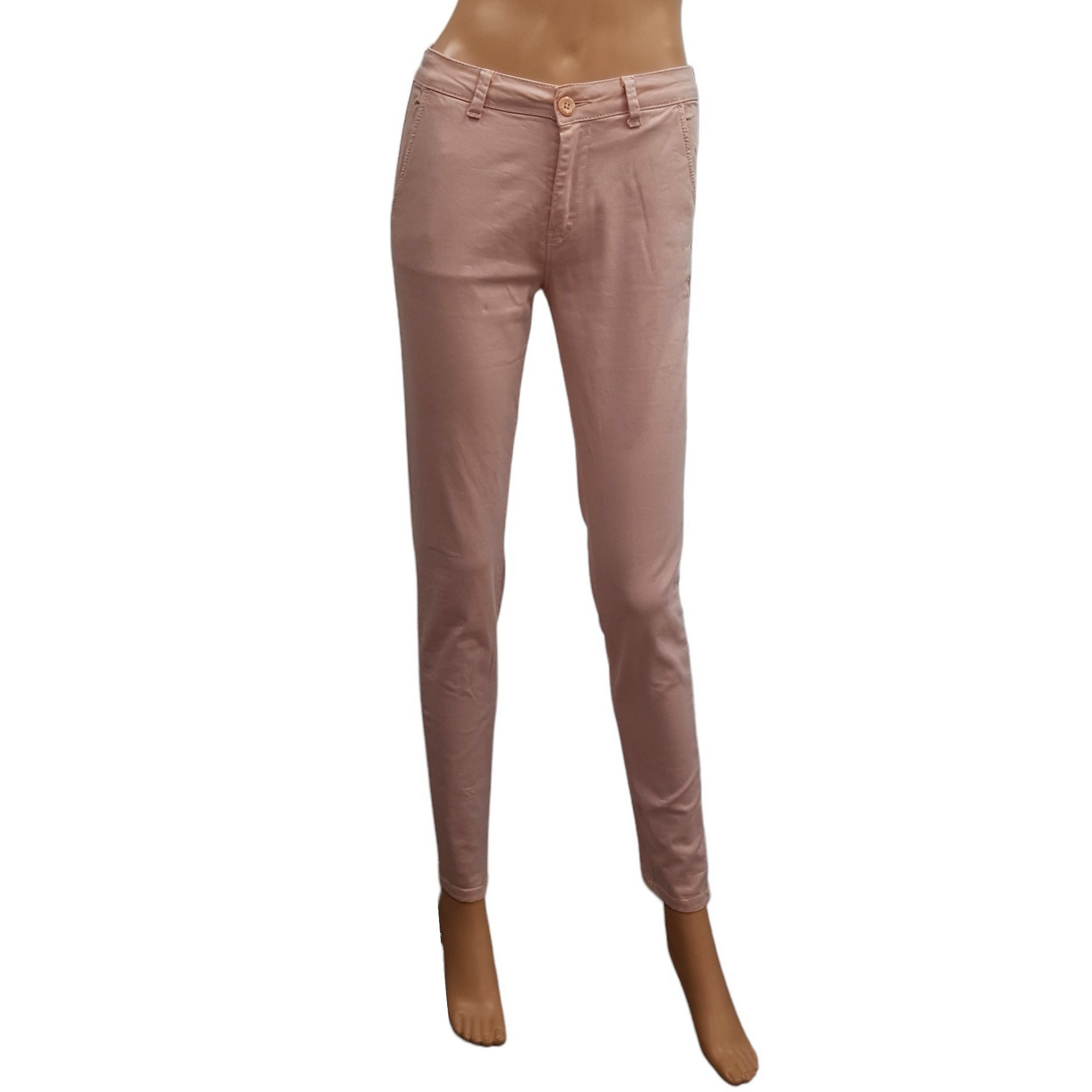 Pantalon slim Le Temps Des Cerises T 25=34/36 en toile rose pâle - Photo 0