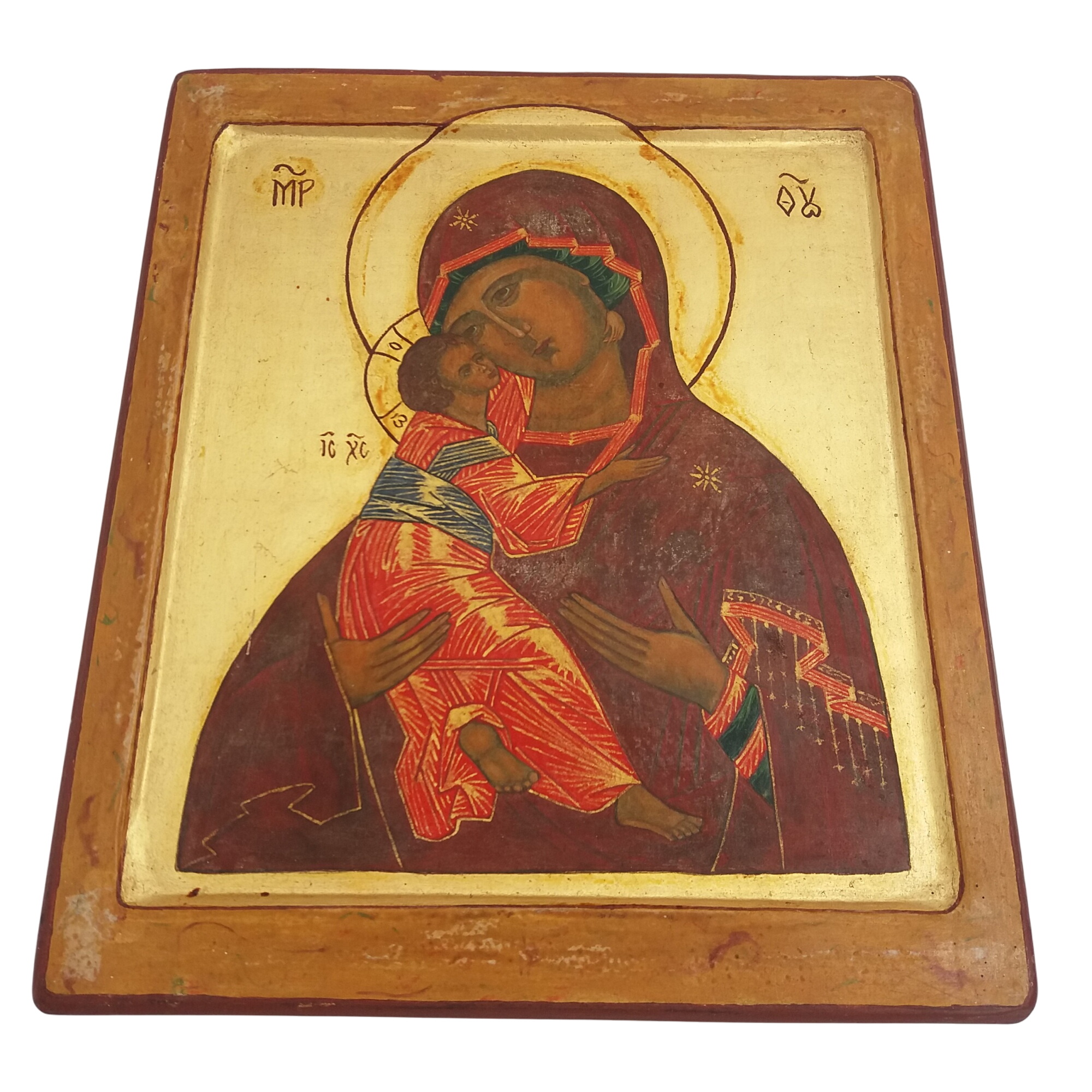 Grande icône orthodoxe « Vierge de la tendresse ». Artisanale. Peinture et dorure à la main sur bois. Polychrome. - Photo 0