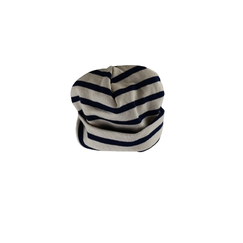 Bonnet marin bleu et blanc (12mois) fabriqué dans notre atelier Acsomur, à partir de tissu recyclé - Photo 1