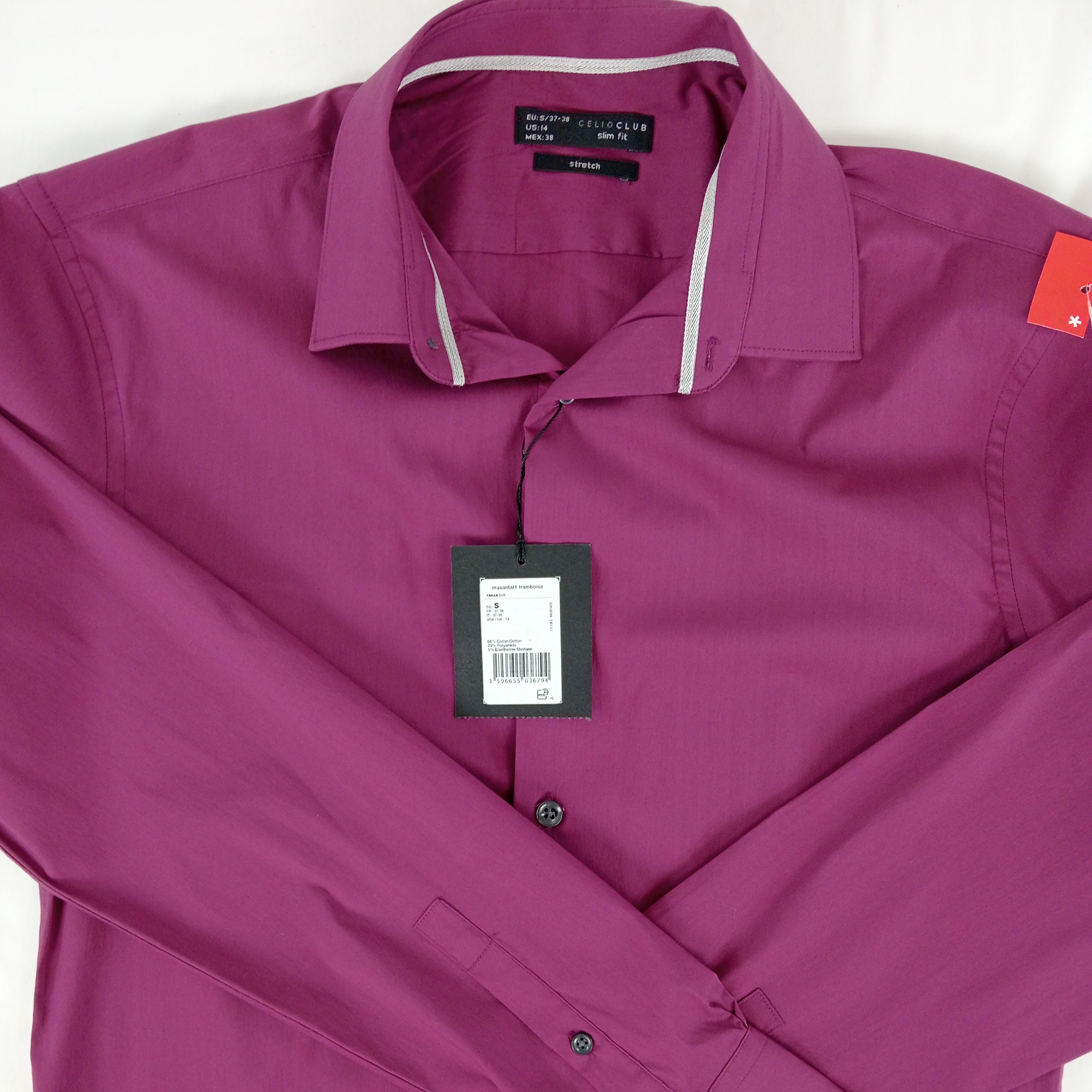 Chemise homme de la marque Célio col classique manches longues de couleur rose framboise taille S (38) - Photo 2