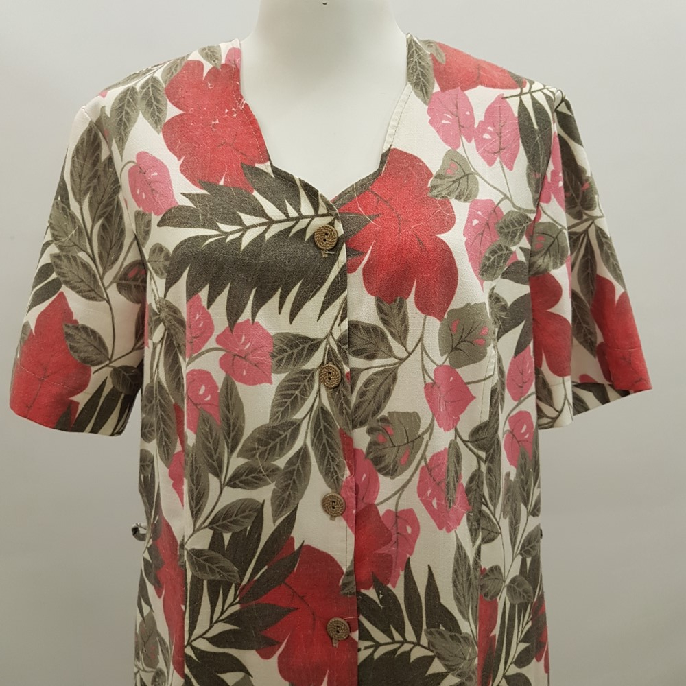 Robe boutonnée imprimée fleurs roses et feuillage vert - DAMART - Taille 46 - Photo 5