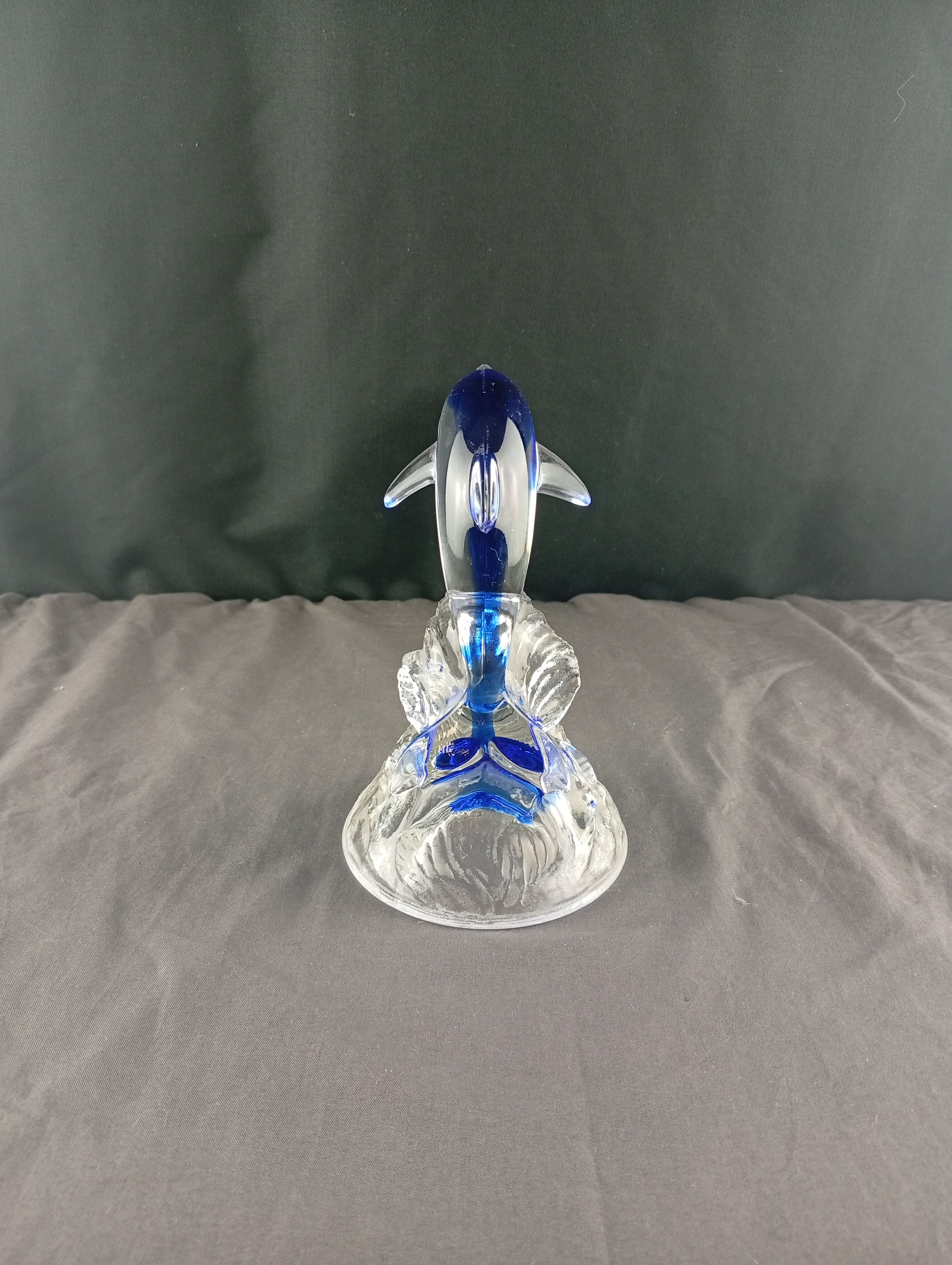 Sculpture / Statue en cristal d'Arques motif dauphin de couleur transparent et bleu - Photo 2