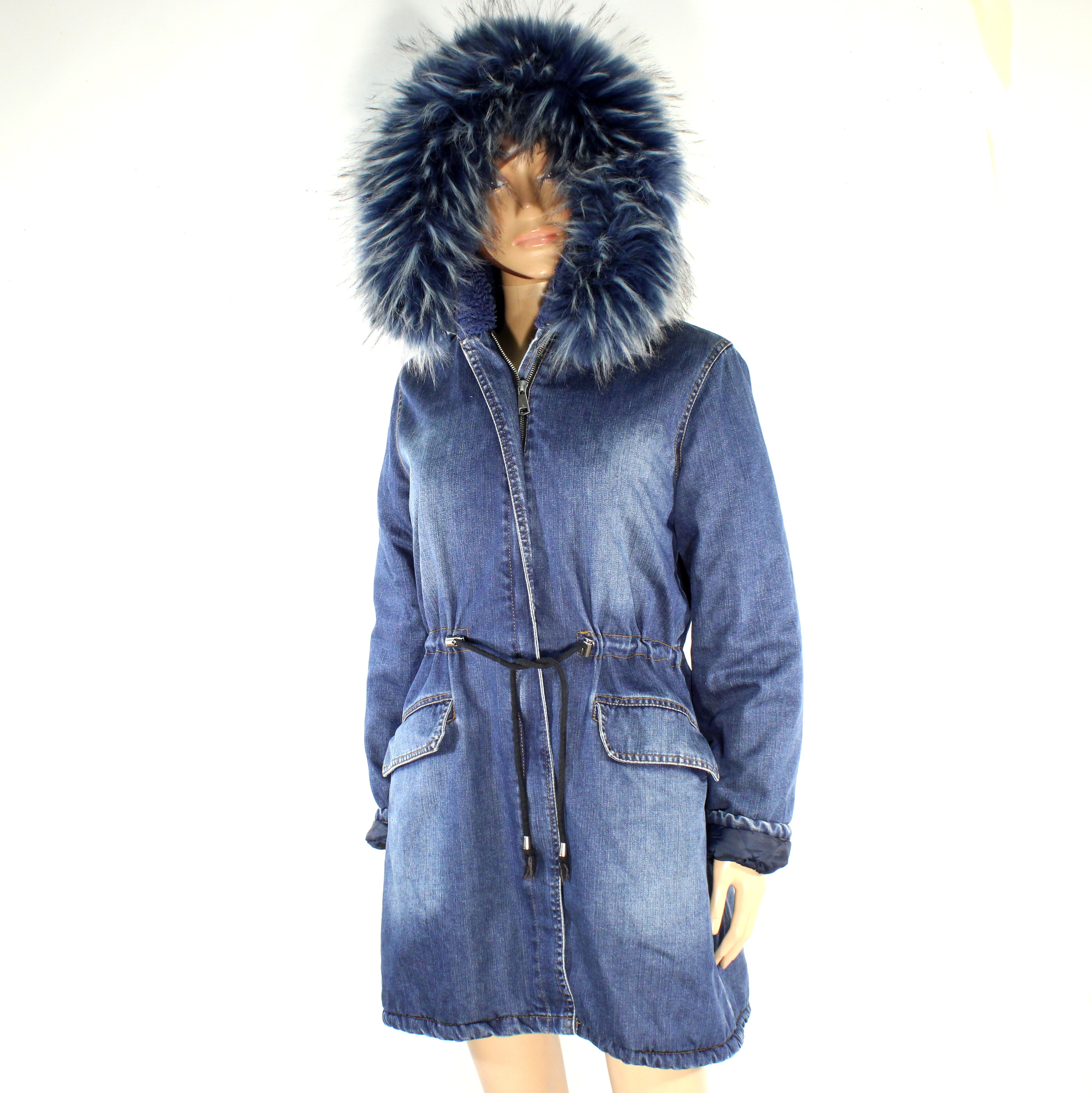 Manteau Femme Bleu Jean & Fausse Fourrure Estimée Taille Unique Bon état - Vue 5 - 