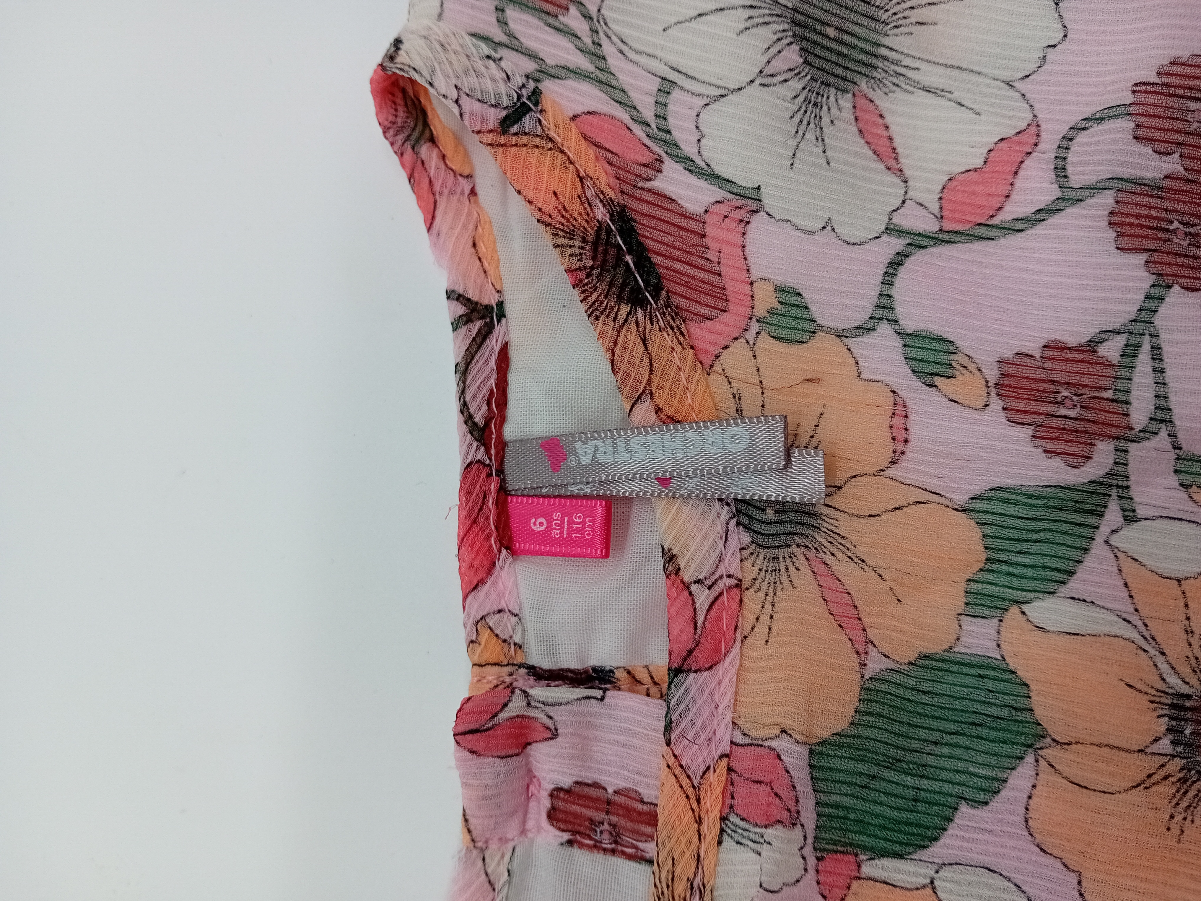 Robe Fille DPAM 8 Ans - Rose Prune Fleuri, Coton, Bretelles, Style Trapèze - Été, Occasion TB