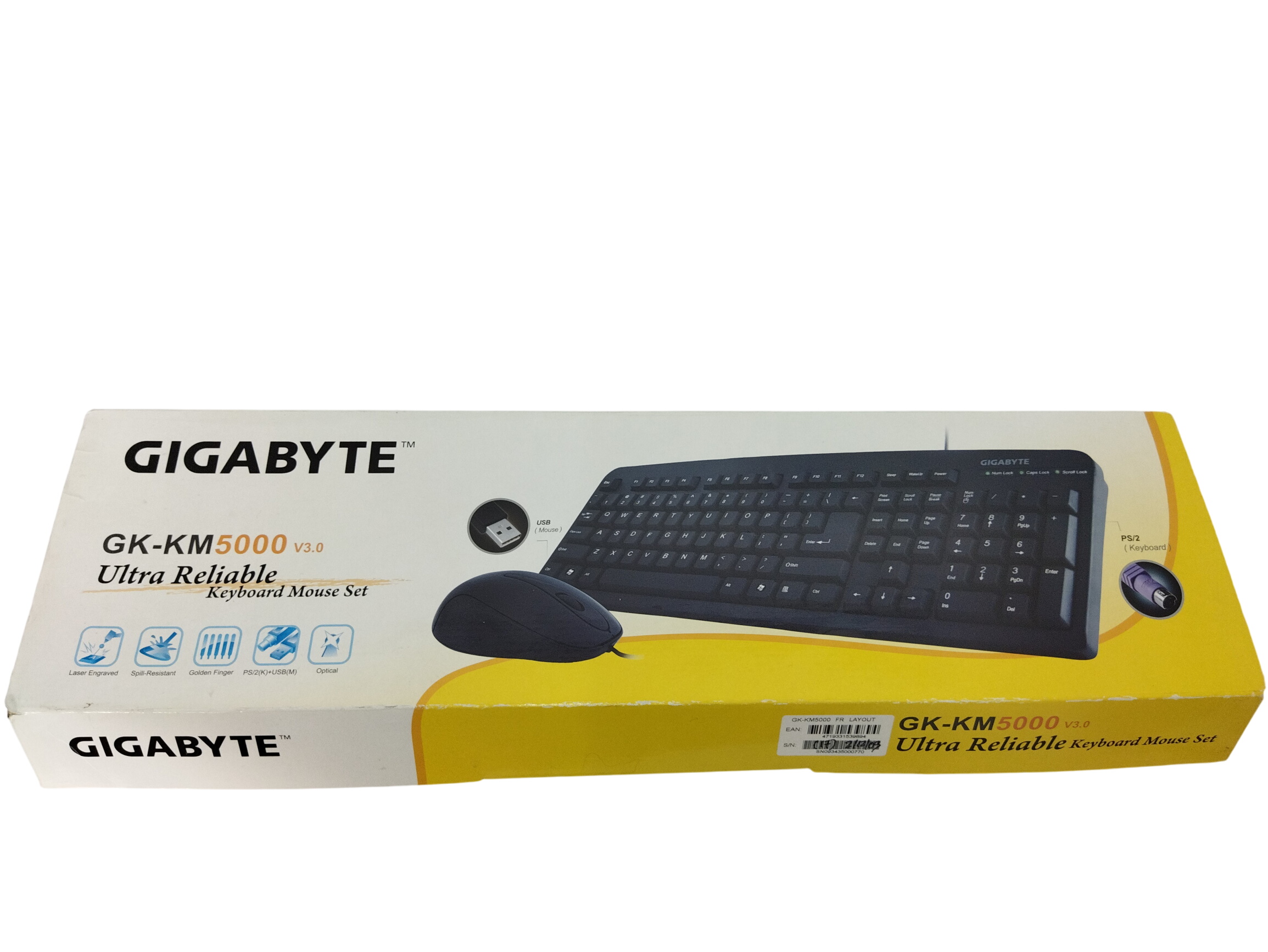 Clavier Gigabyte GK-KM 5000 V3.0 Ultra Reliable, jamais servi, dans son emballage d'origine Comme neuf -  reconditionné disponible sur Label Emmaüs