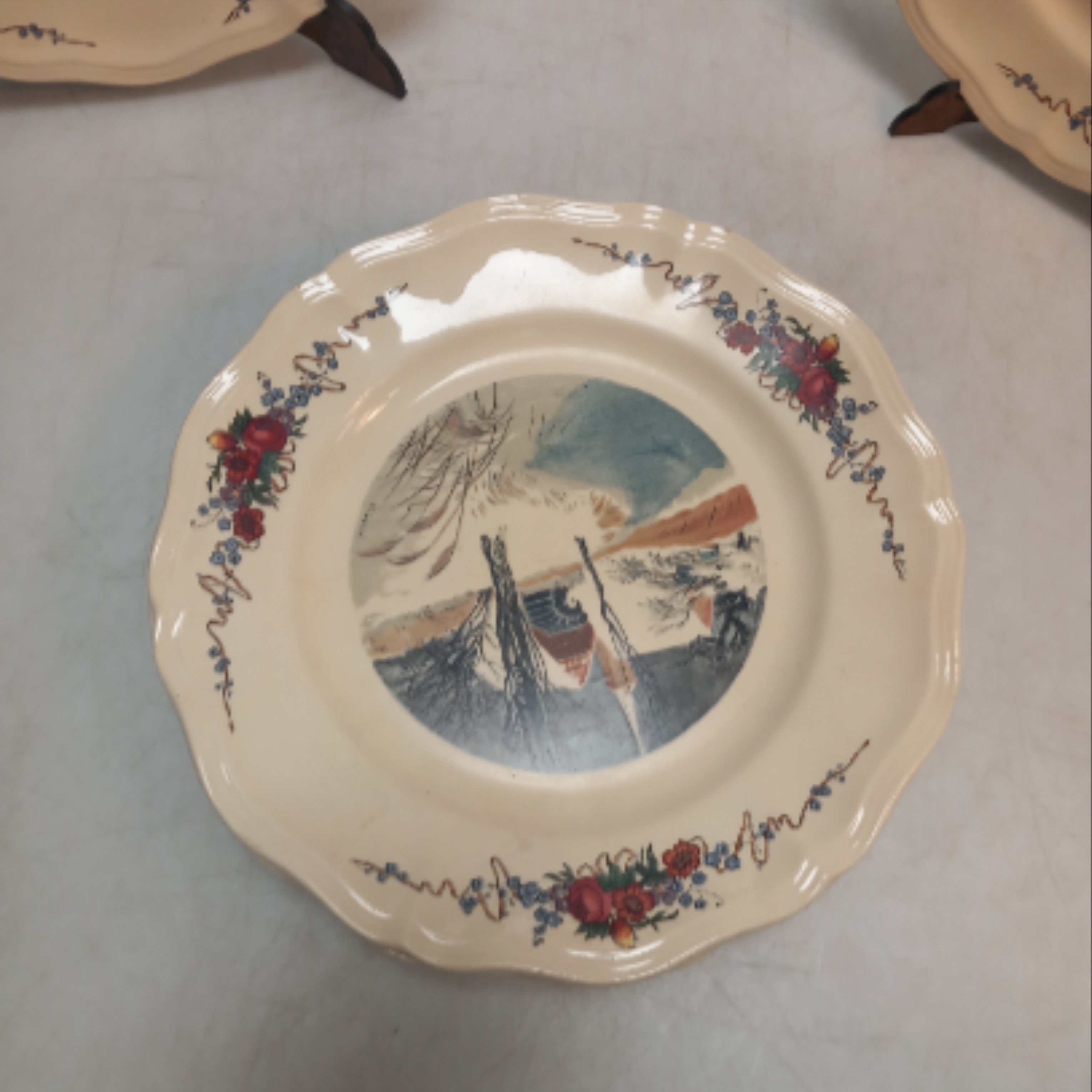 Lot de 7 assiettes plates décor champêtre 