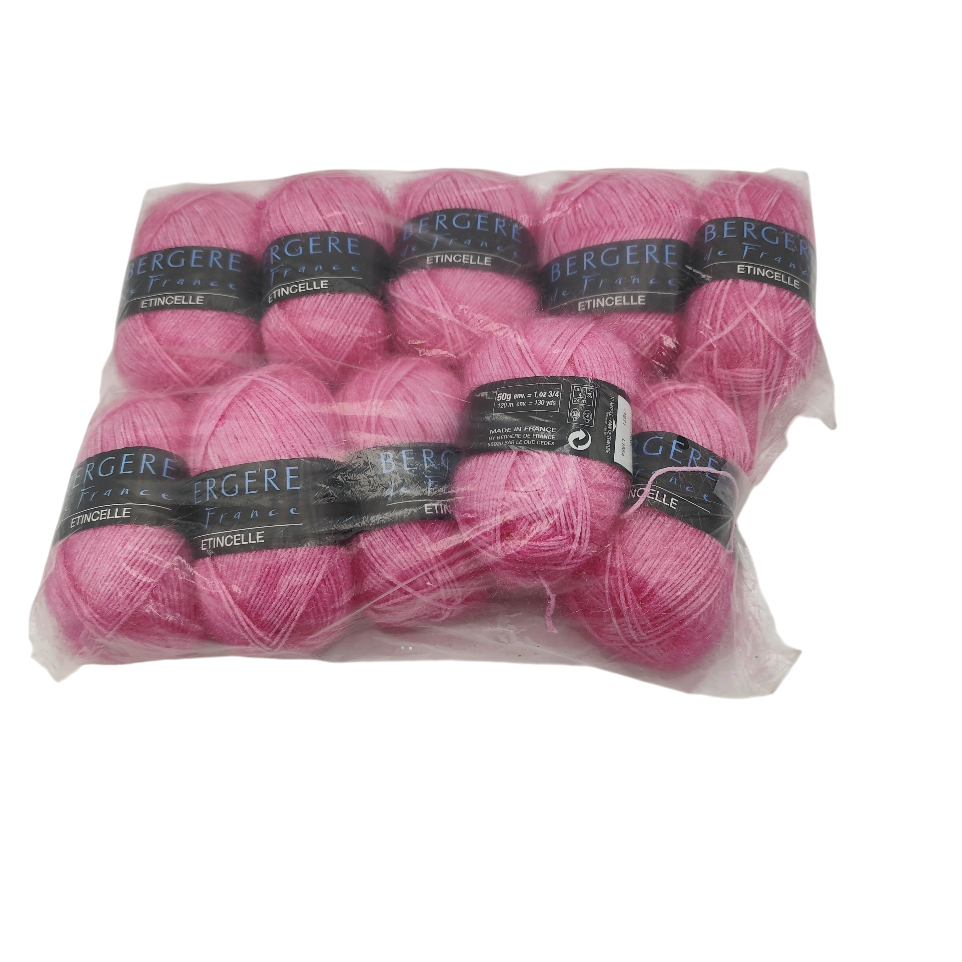Lot de 10 pelotes de laine - Etincelle rose (pink) - Bergère de France Très bon état -  reconditionné disponible sur Label Emmaüs