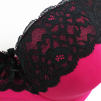 Soutien -gorge bordeaux à dentelle noire avec armatures -Femme-Taille 100 D - Photo 2