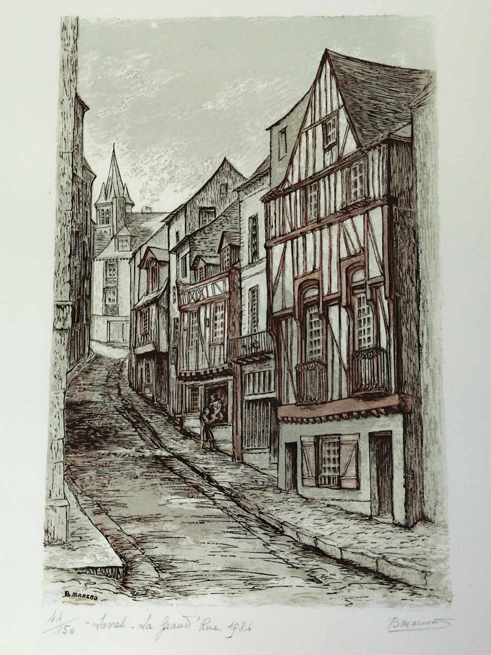 Gravure tirée à la main, signé par l'artiste B.Marcou, 44 ème tirage sur 150, Laval 1984. - Photo 1