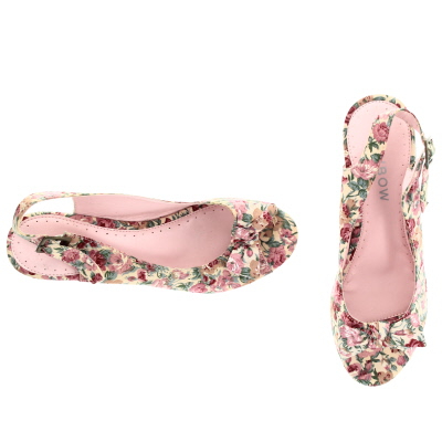 Sandales beiges à talons compensées 9cm - imprimés fleurs roses - femme - Rainbow - 40 - Photo 1