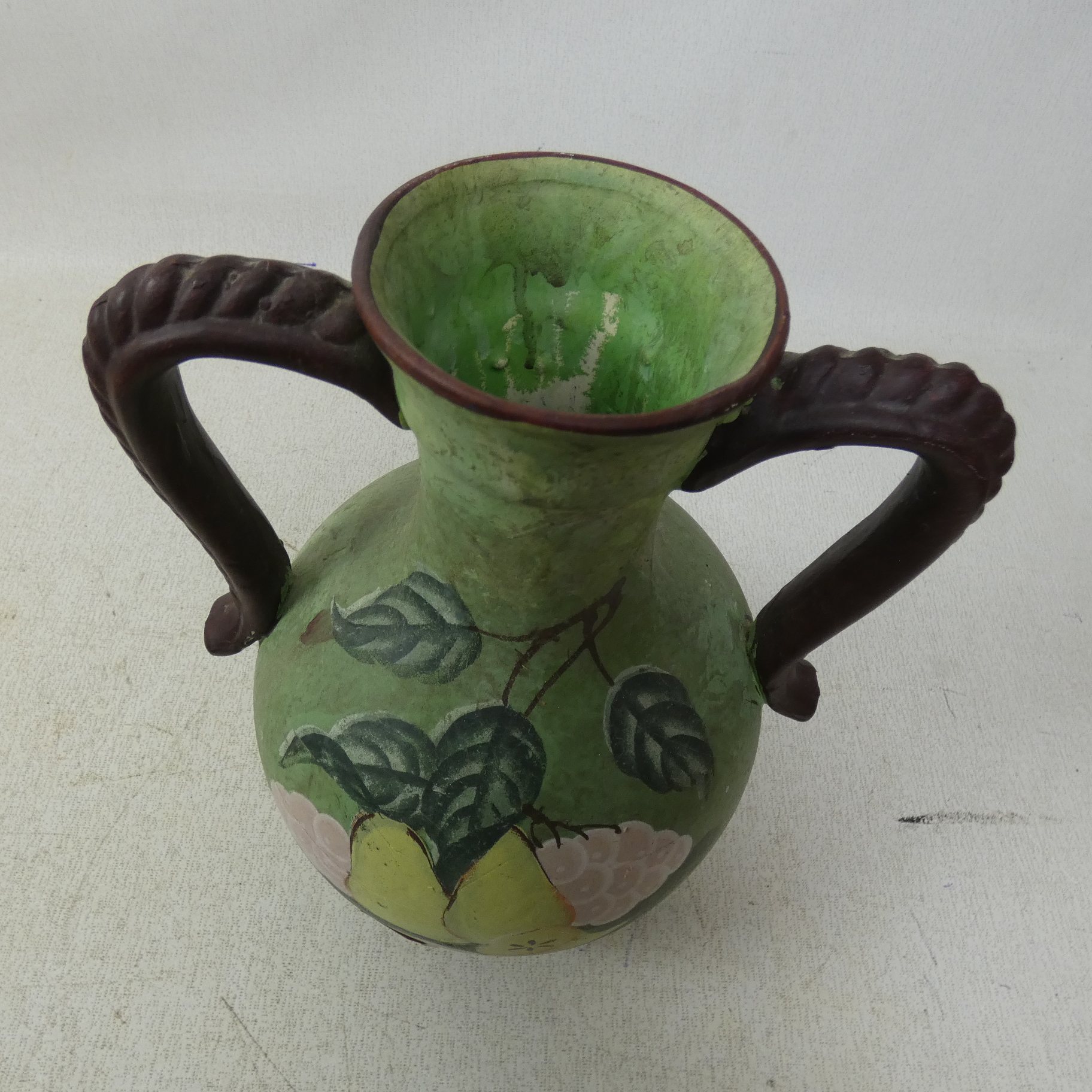Vase/Cruche en Terre Cuite Forme Amphore(Ansé) Vintage Décor Fruits  - Vue 7 - 