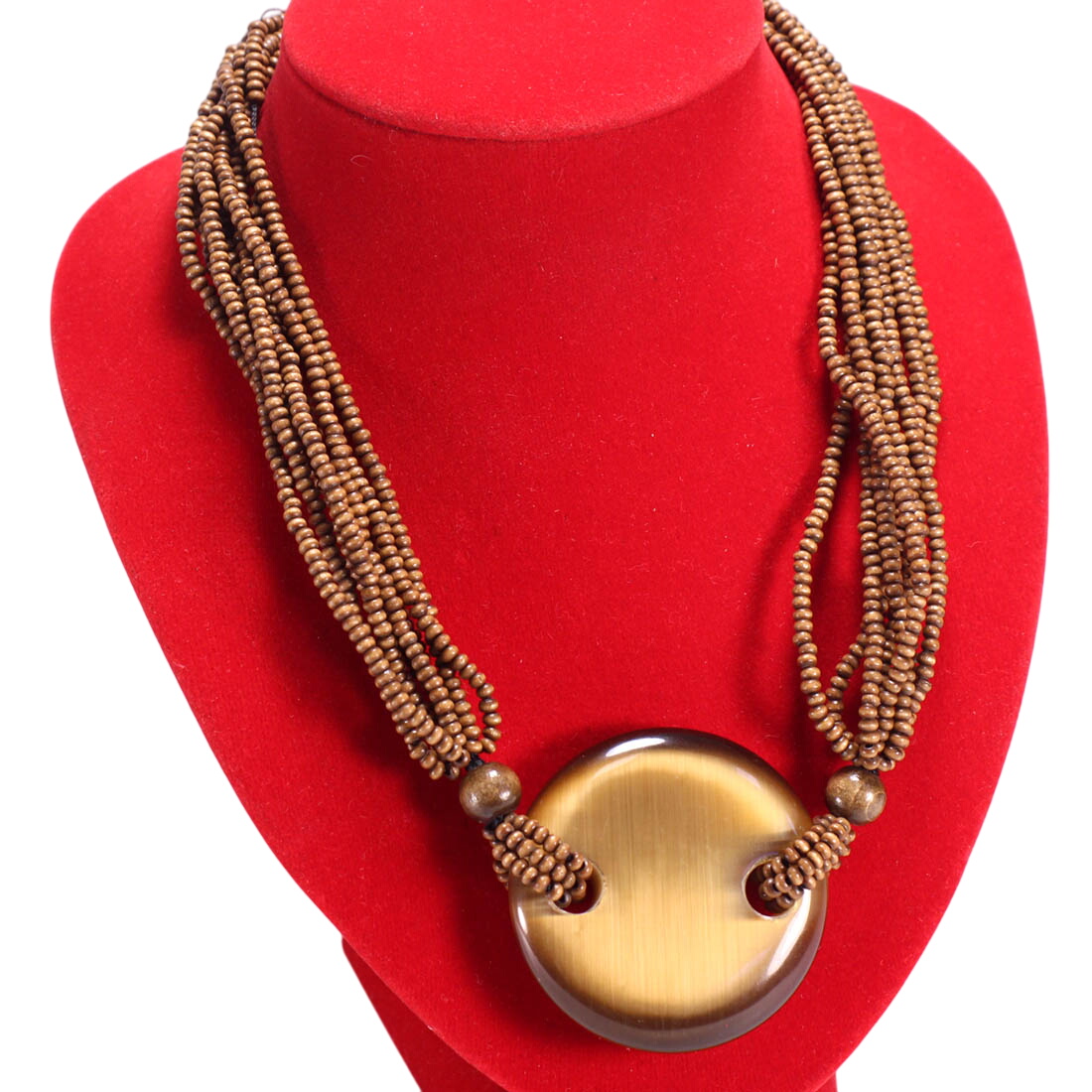 Collier Titto en fines perles de bois et pendentif en verre - Label Emmaus - Modalova