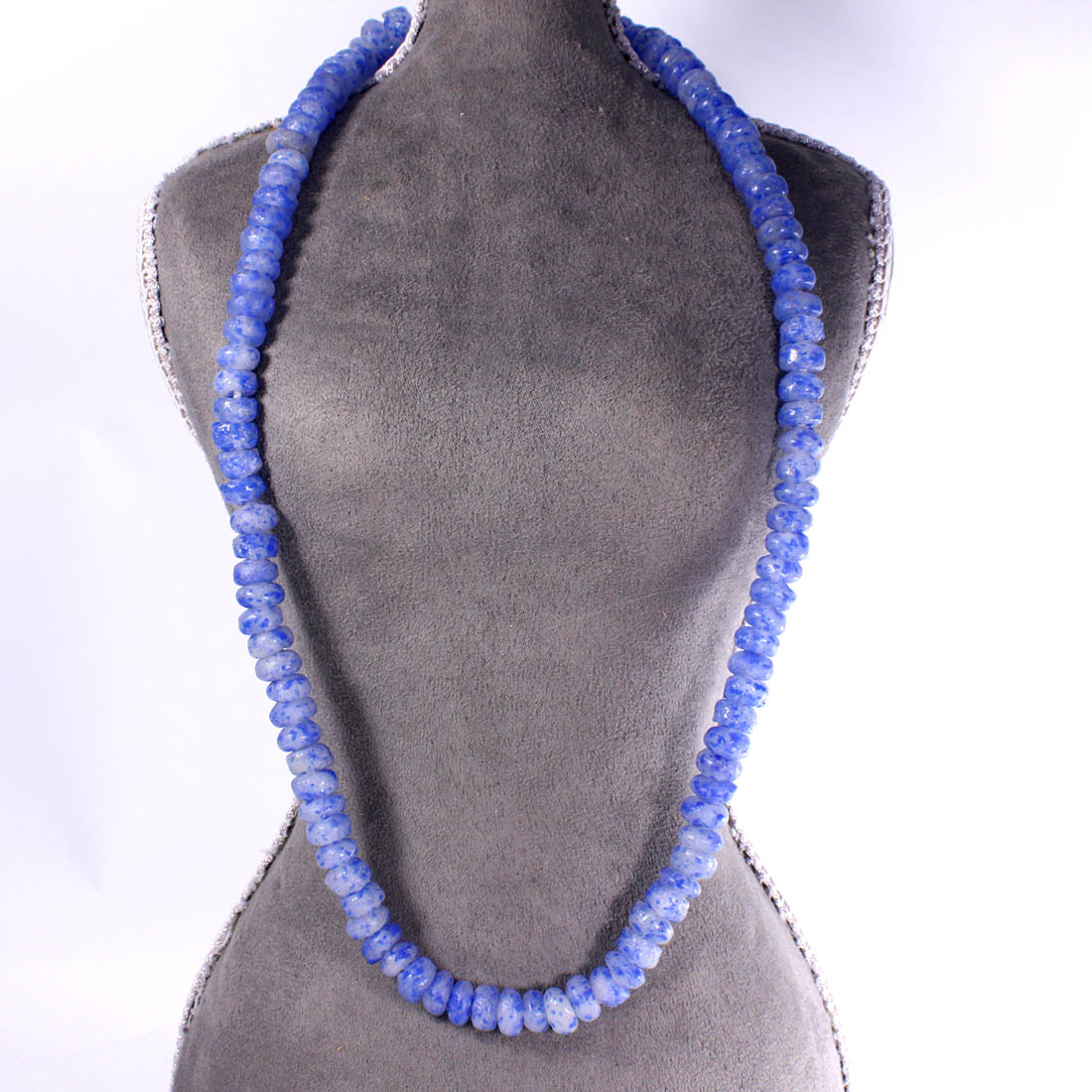 Collier + bracelet en pâte de verre granité bleu Bon état - Vue 3 - 