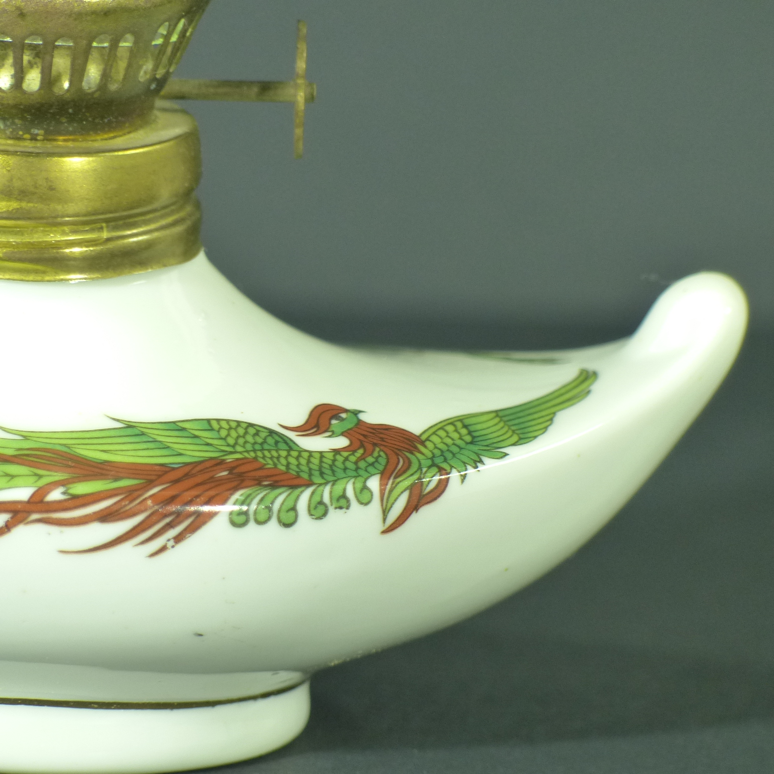 Lampe à huile "Aladin" en céramique, décor dragon et faisan Bon état - Vue 3 - 