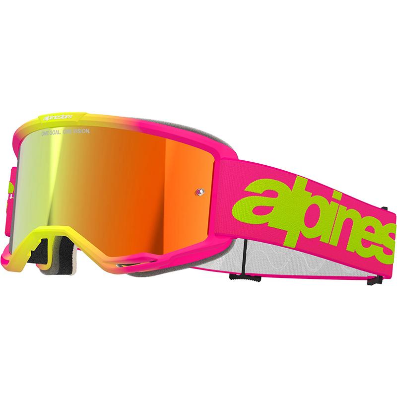 Masque cross VISION 5 WORDMARK - ROSE FLUO/JAUNE FLUO/IRIDIUM ROUGE ALPINESTARS